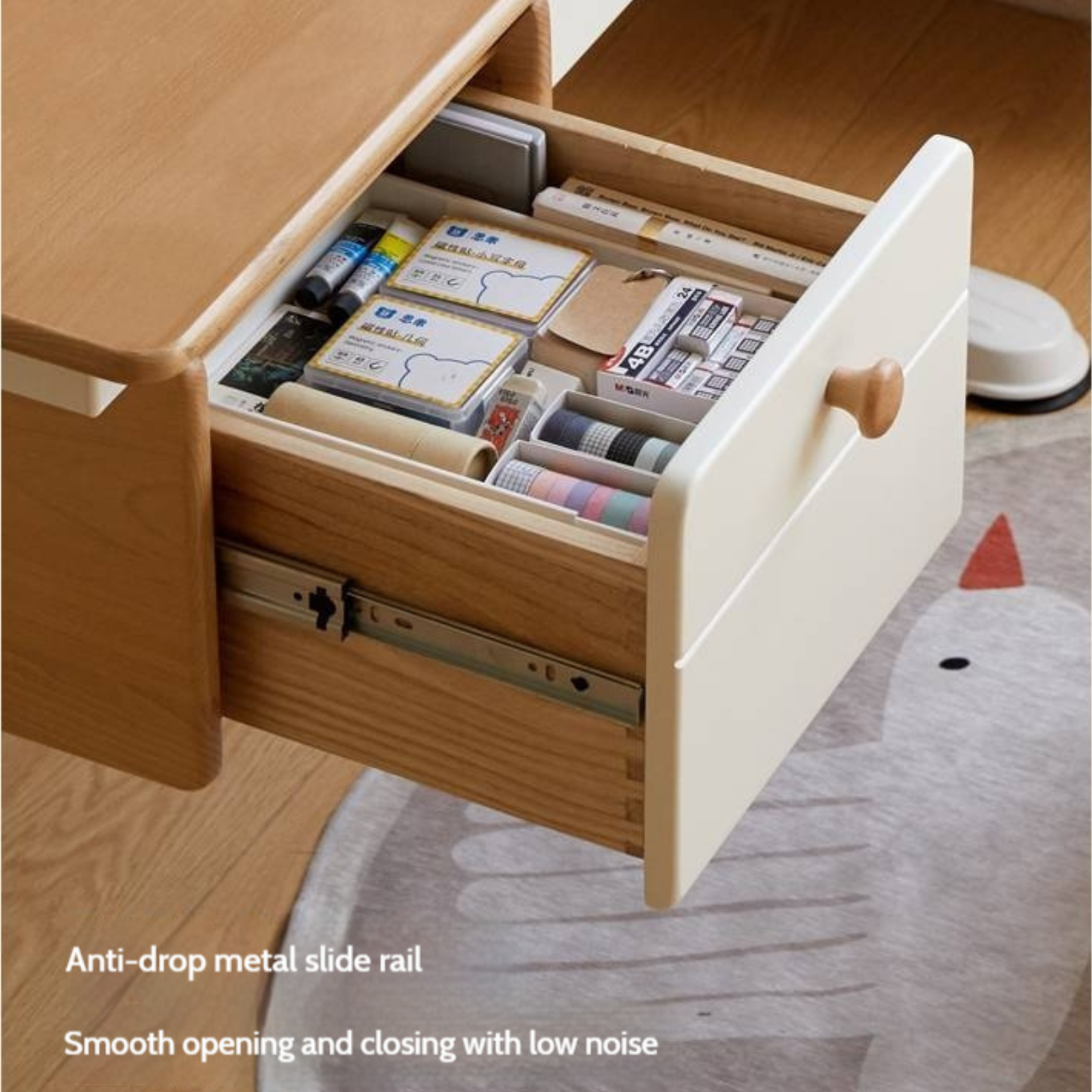 Beech Solid Wood Height Adjustable Children's Learning Desk with Eye-Protection Lamp