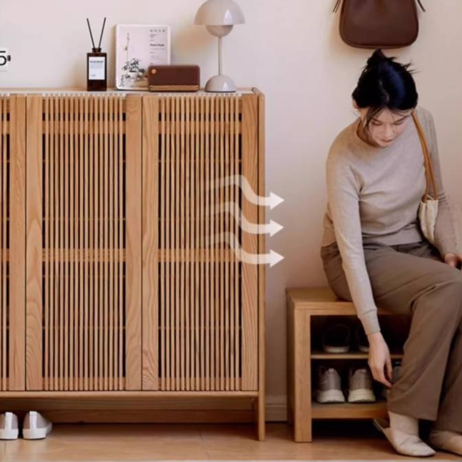 Oak Solid Wood Modern Simple Rock Plate Shoe Cabinet