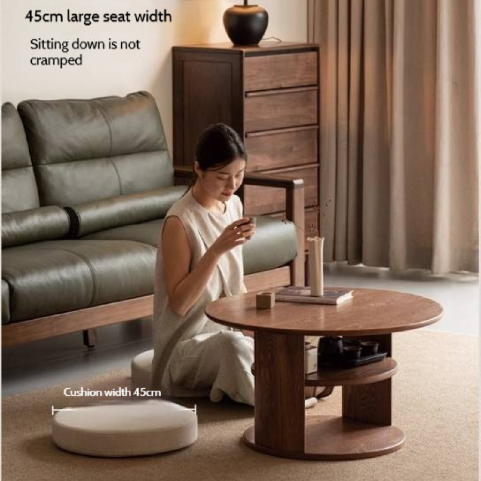 Ash Solid Wood Dual Use Round Coffee Table