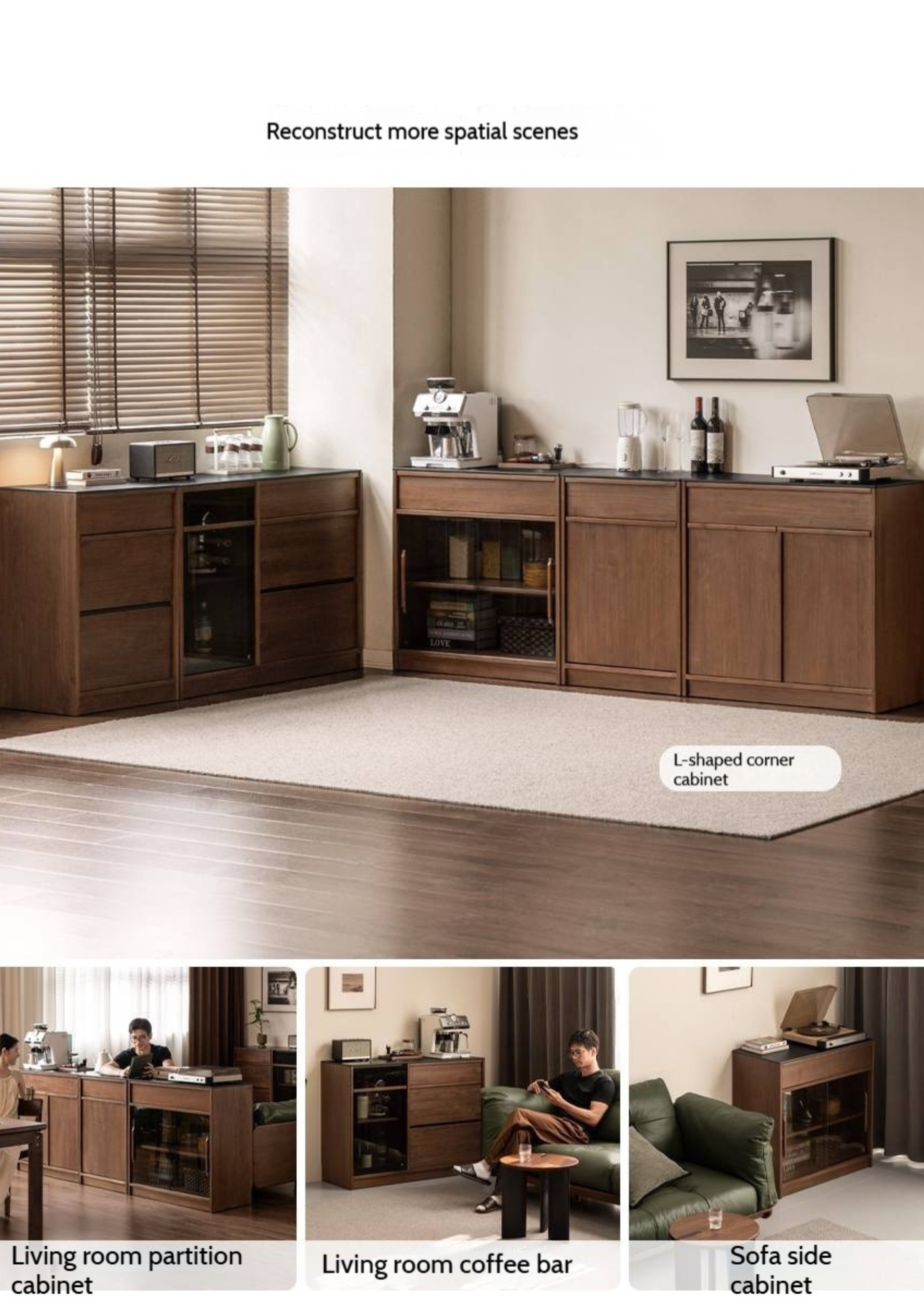Black Walnut, Ash Solid Wood Light Luxury Style Rock Board Sideboard