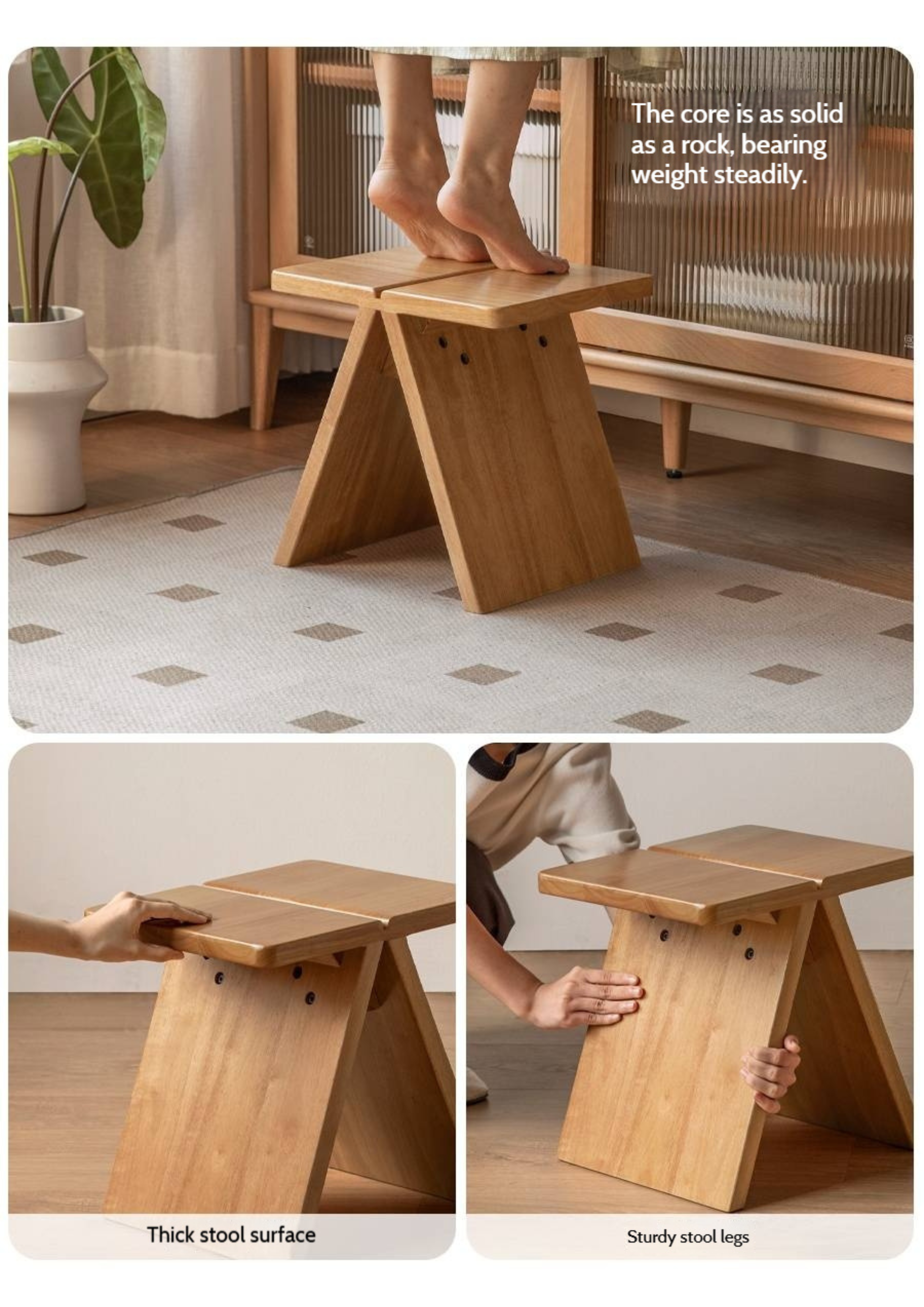 Solid Rubberwood Modern Minimalist Shoe Changing Stool