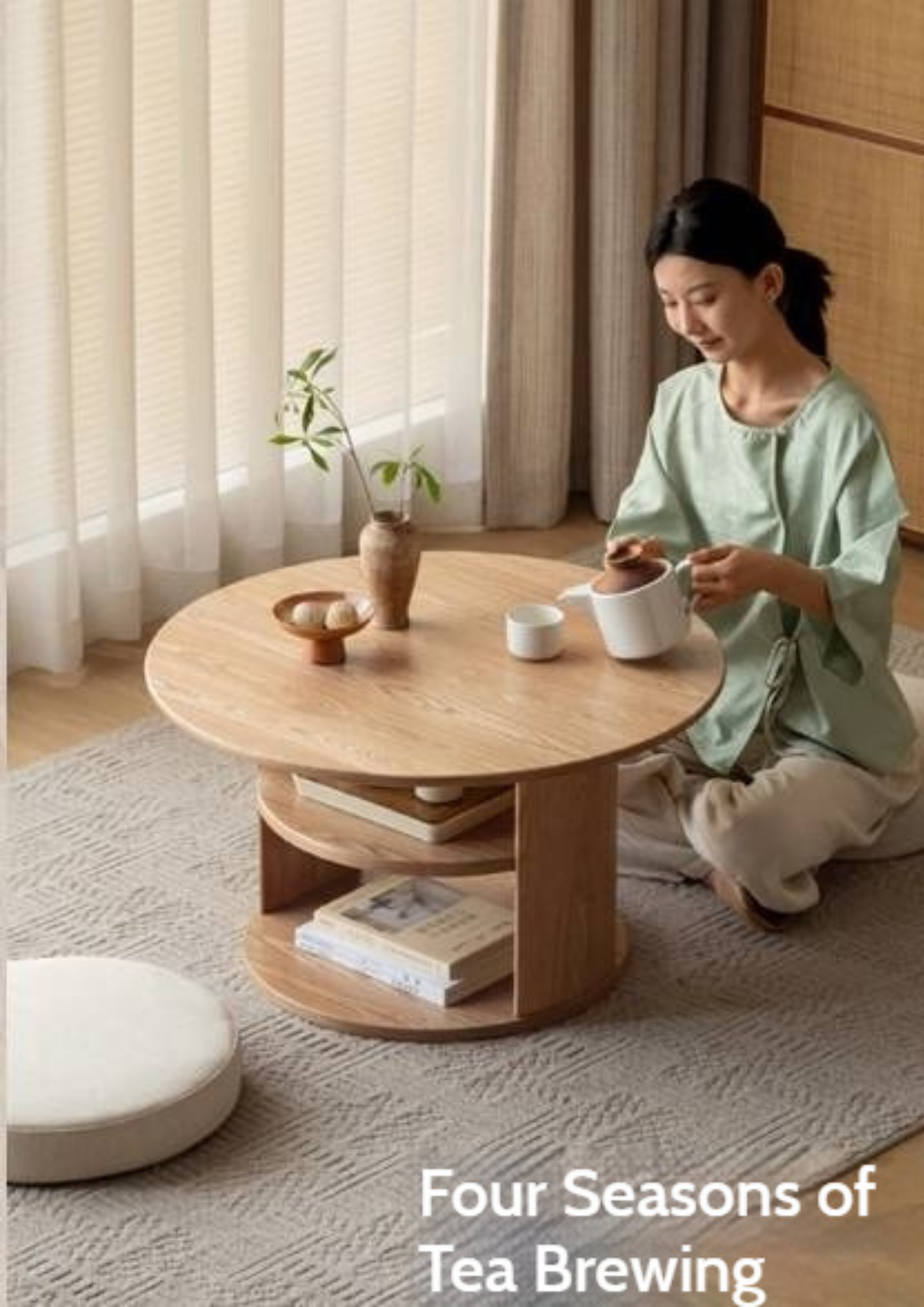 Pine Solid Wood Round Tea Table