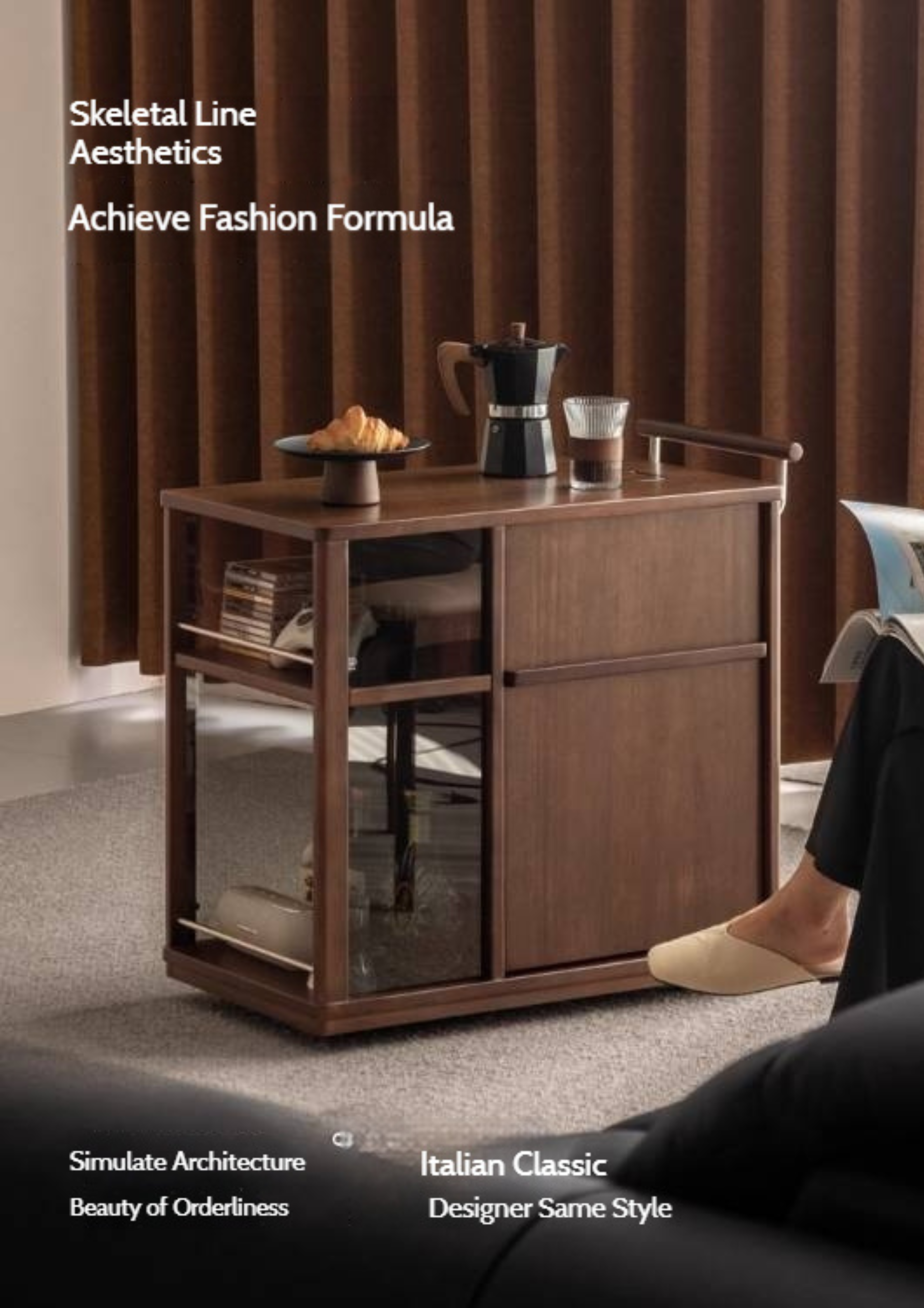 Sandalwood Italian Mobile Side Cabinet