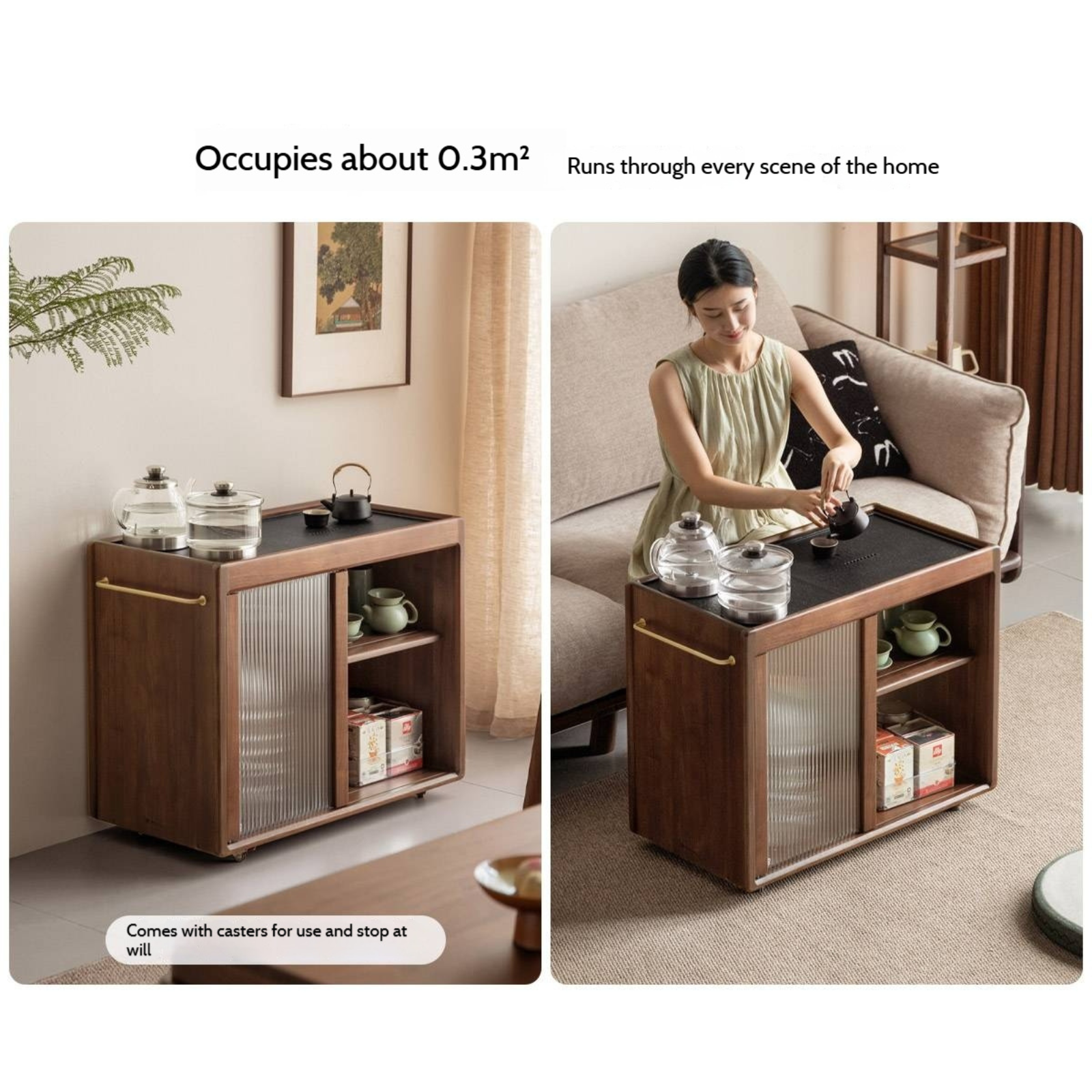 Black Walnut Solid Wood Tea Bar Integrated Side Cabinet