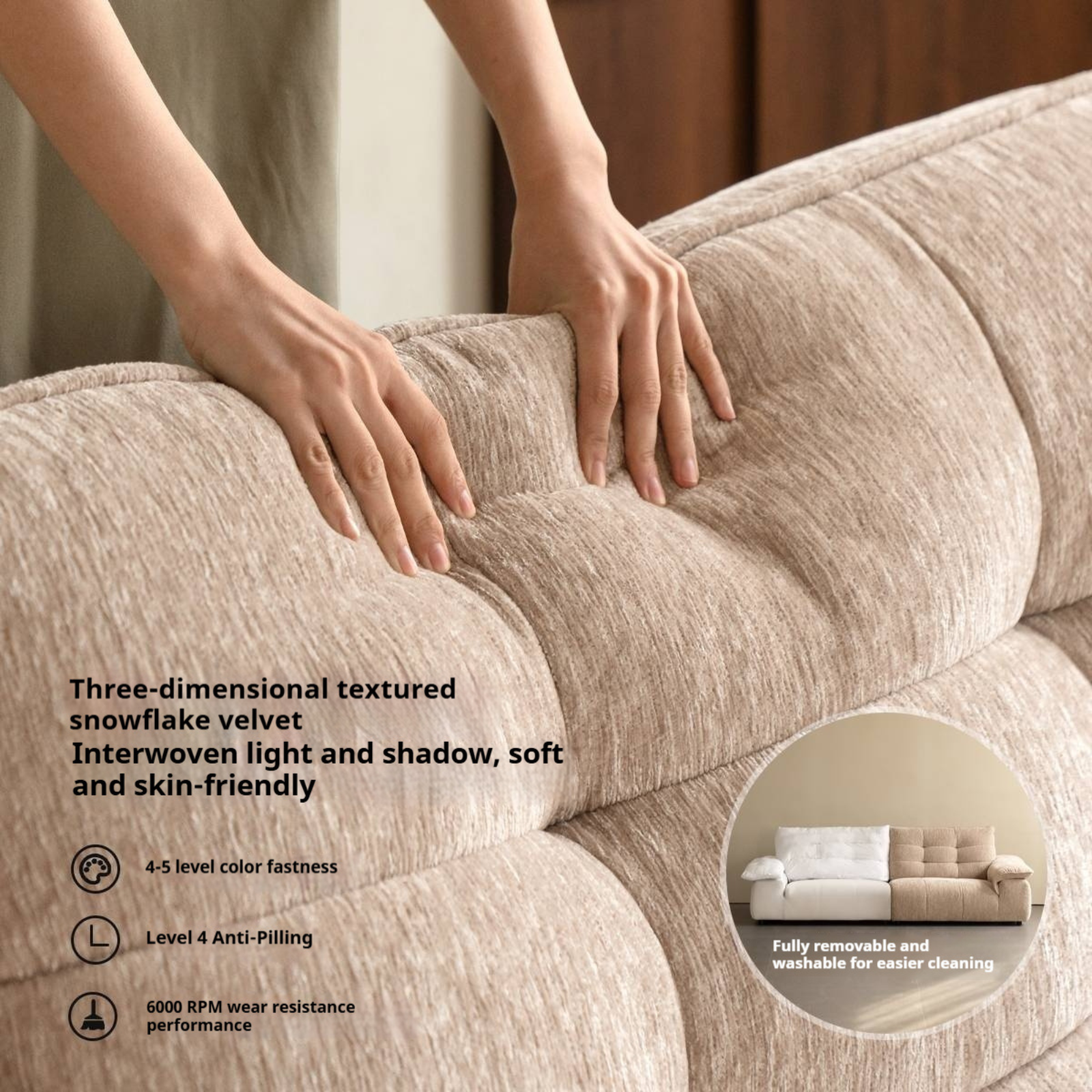 Modern Chenille Fabric Sofa, Couch with Removable and Washable Covers