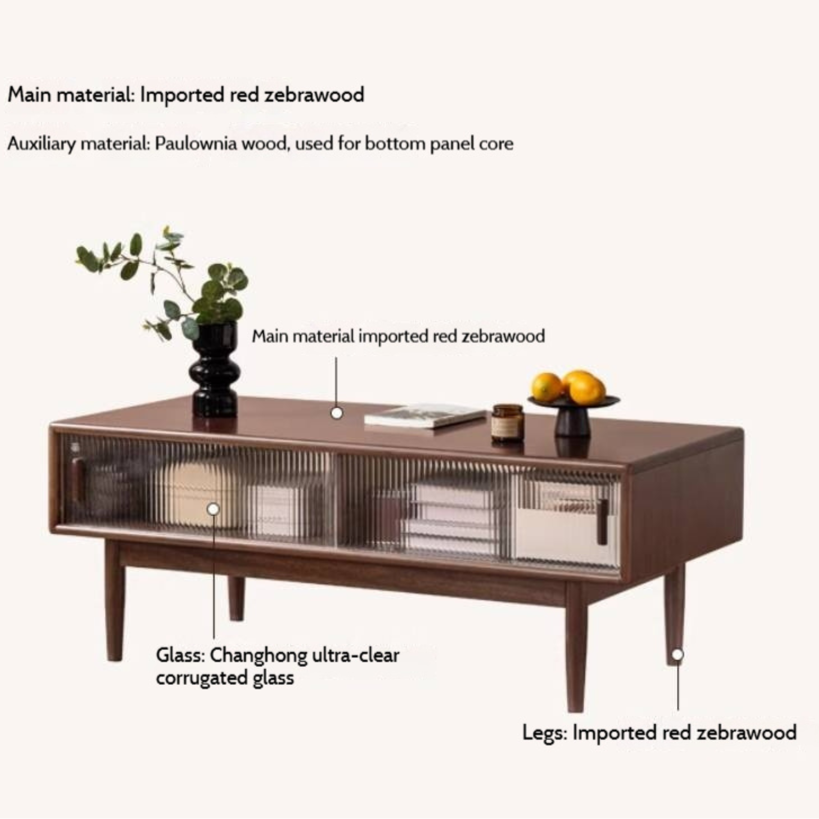 Red Zebrawood Rectangular Coffee Table