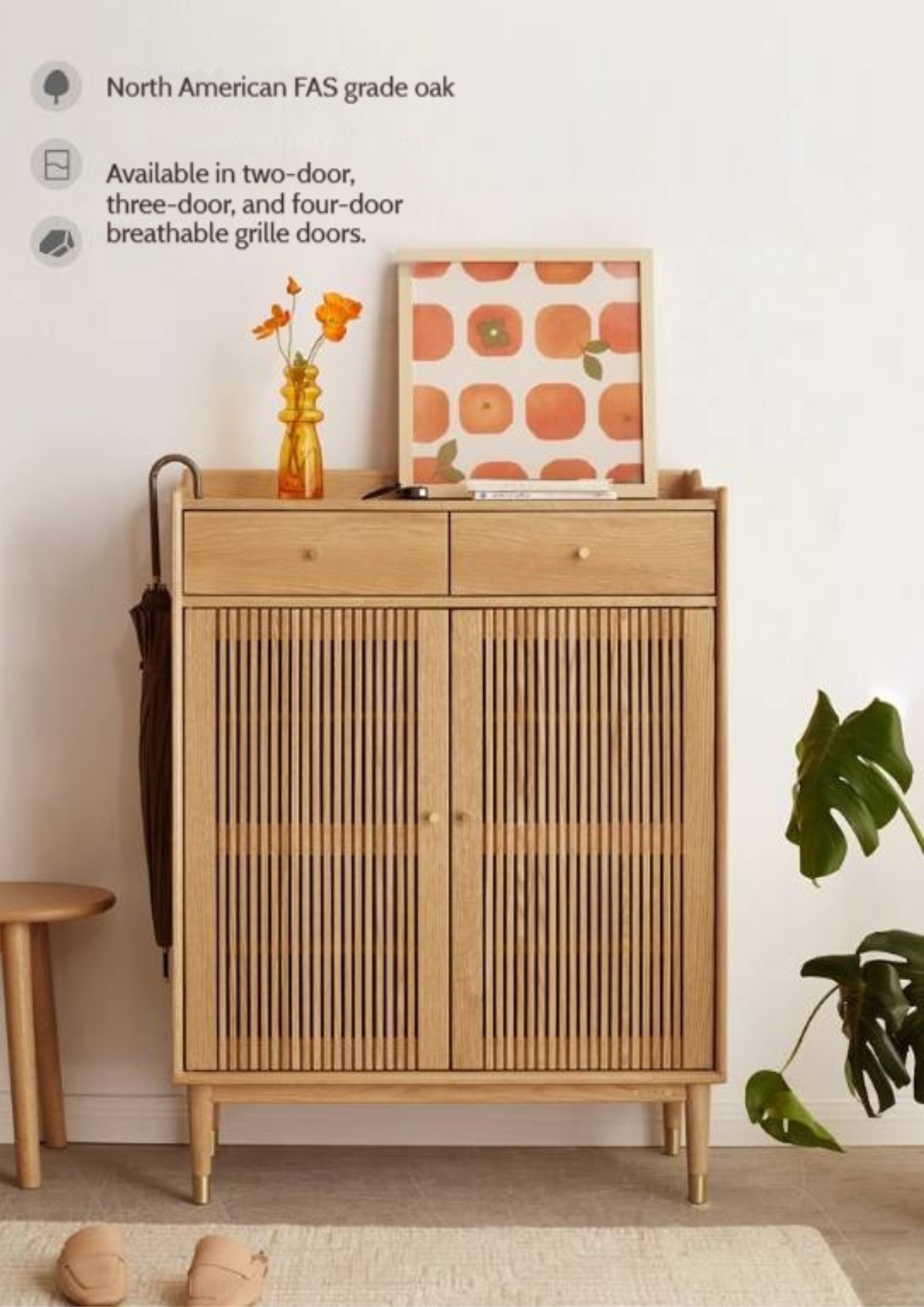 Oak Solid Wood Modern Nordic Storage Shoe Cabinet