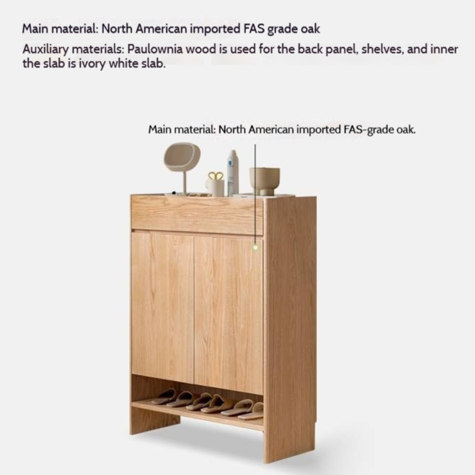 Oak, Ash Solid Wood Nordic Rock Slab Shoe Cabinet