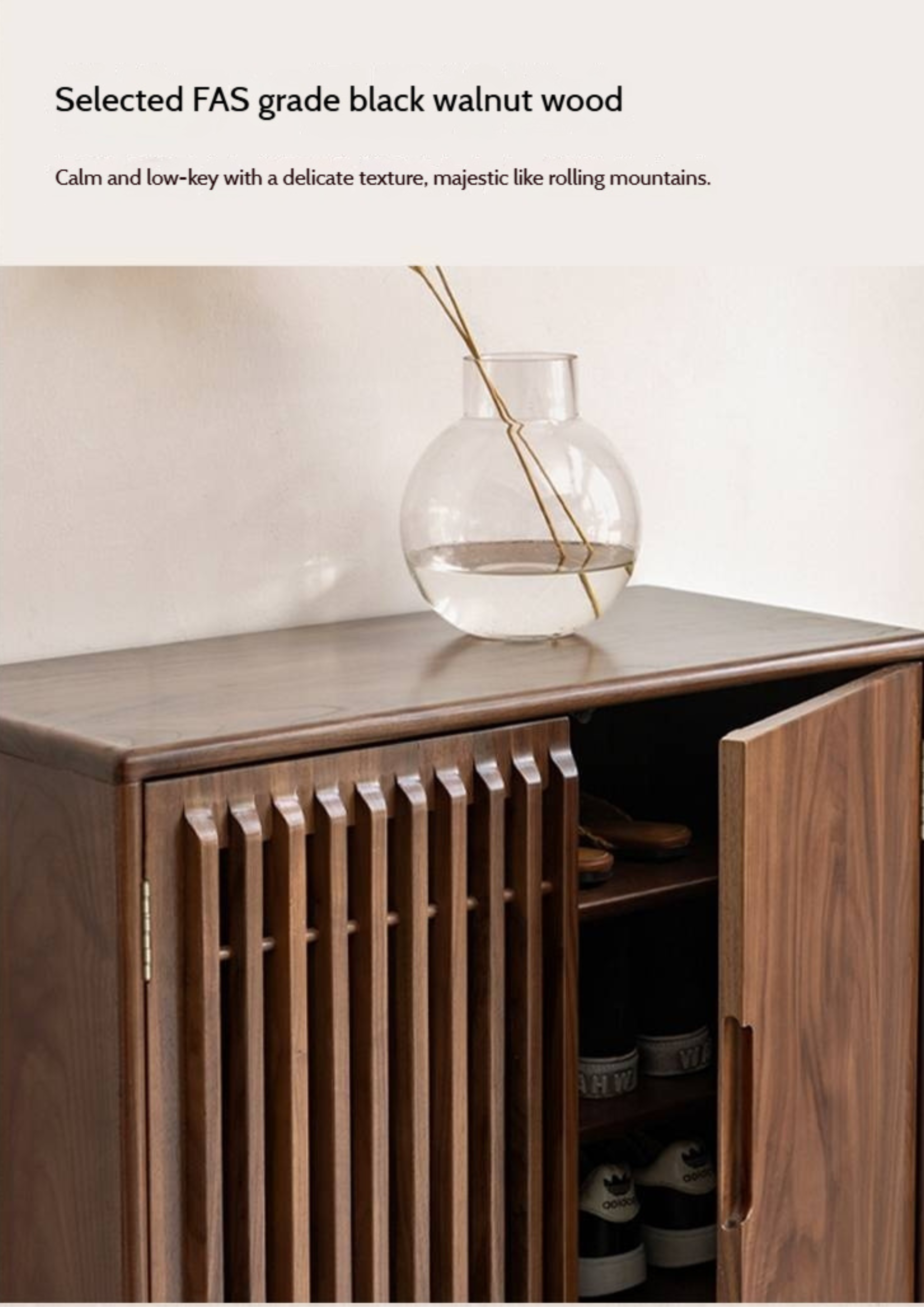 Black Walnut, Ash Two Door Shoe Cabinet Entrance