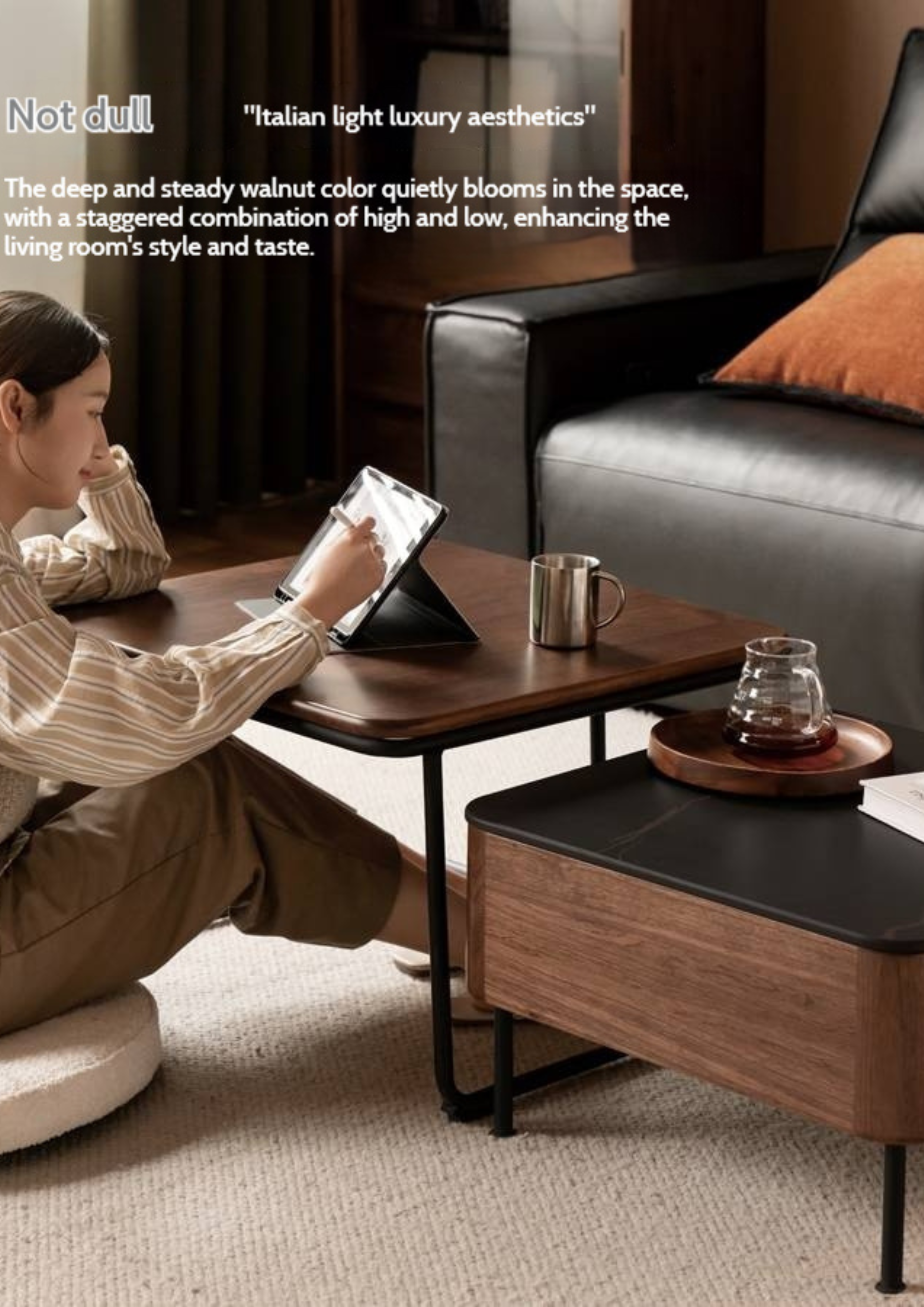 Sandalwood Solid Wood Italian Light Luxury Rock Plate Coffee Table