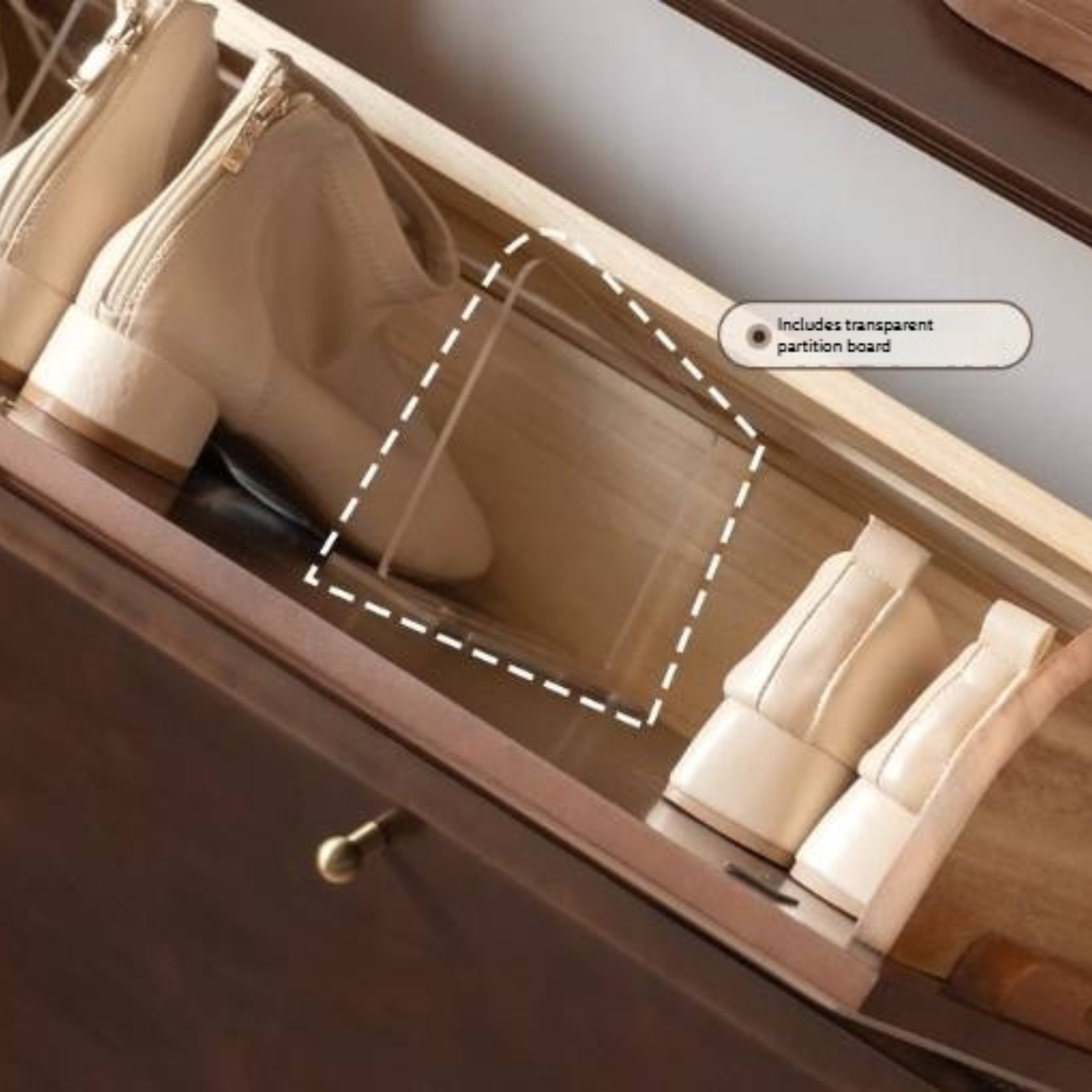 Poplar, Solid Rubber Wood Retro Narrow Shoe Cabinet