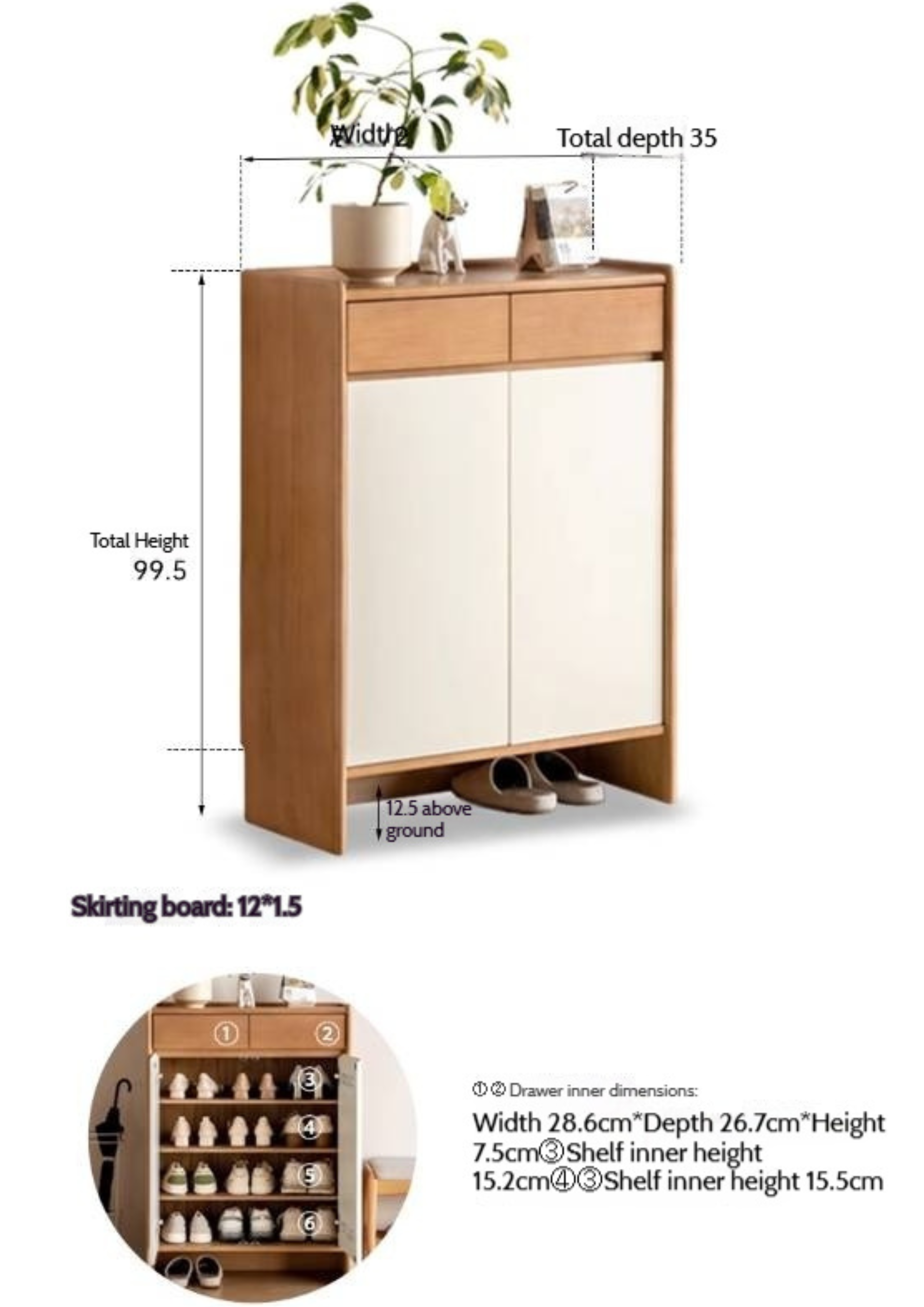 Poplar Solid Wood Shoe Cabinet