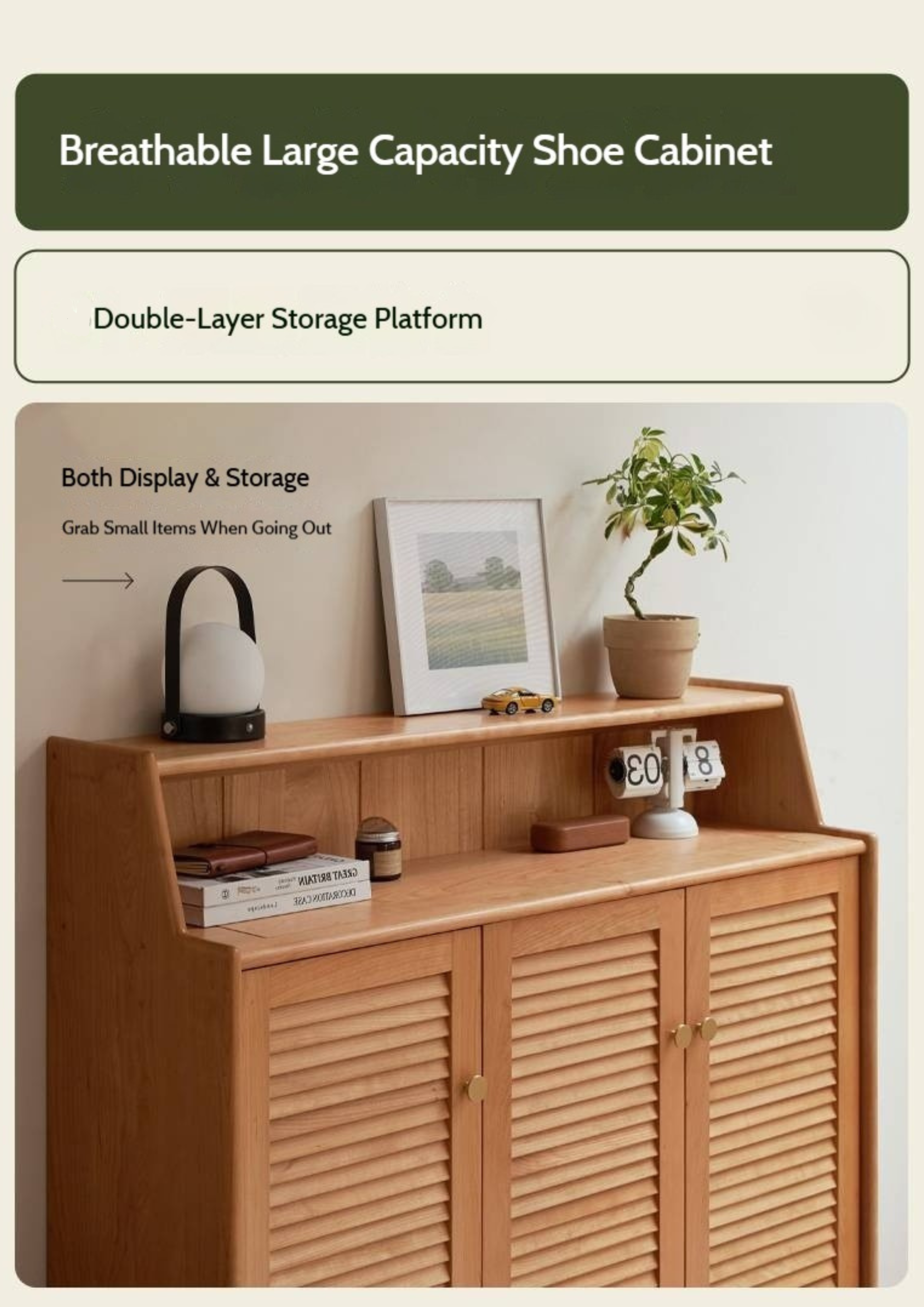 Cherry Solid Wood Entrance Shoe Cabinet