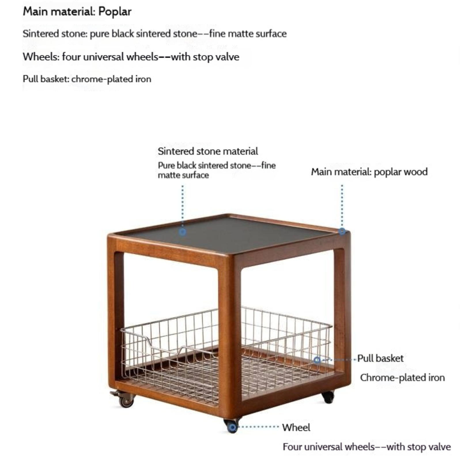 Poplar Solid Wood Movable Vintage Slab Side Table