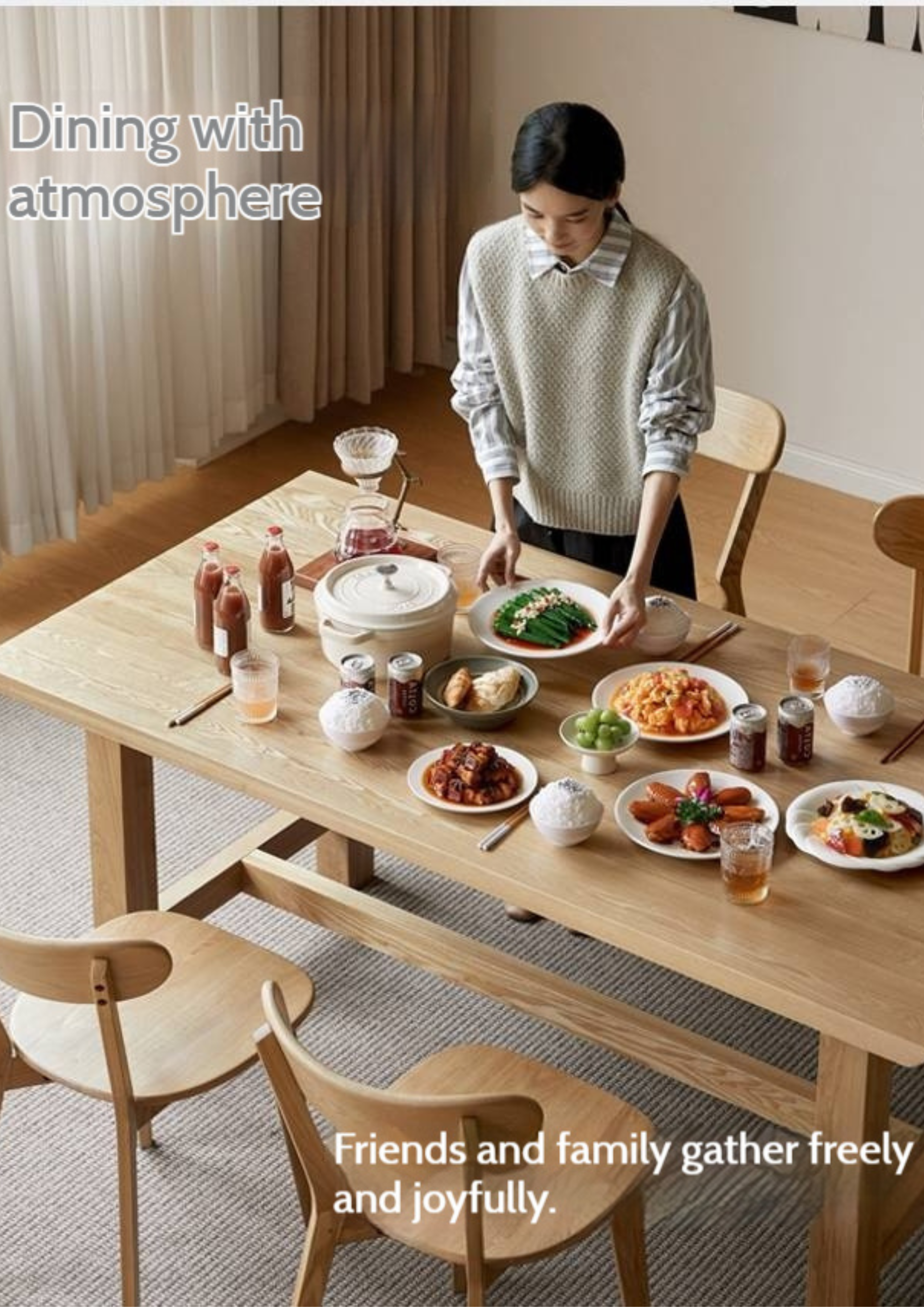 Ash Solid Wood Wabi Sabi Style Dining Table