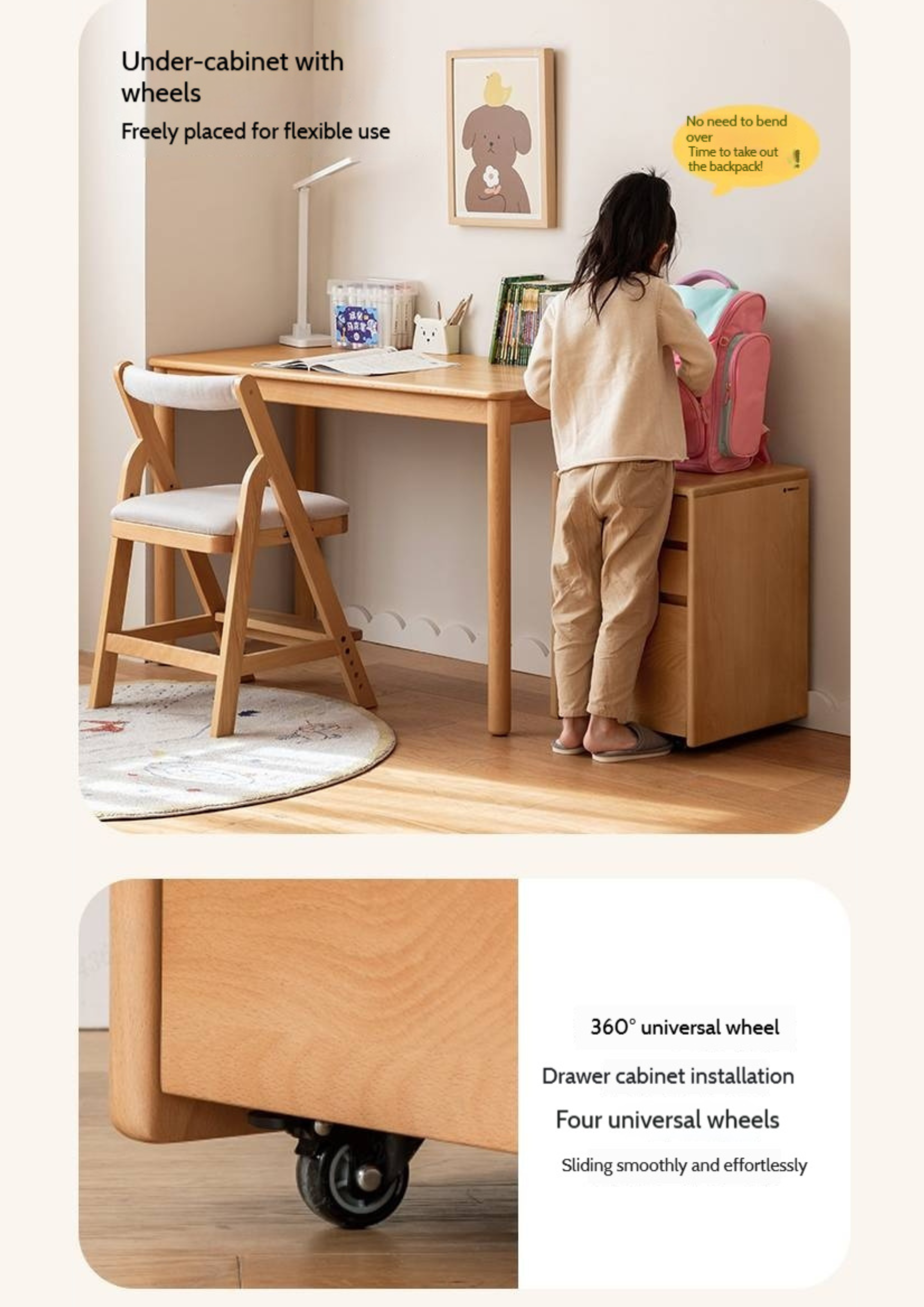 Beech Solid Wood Kids Study Table