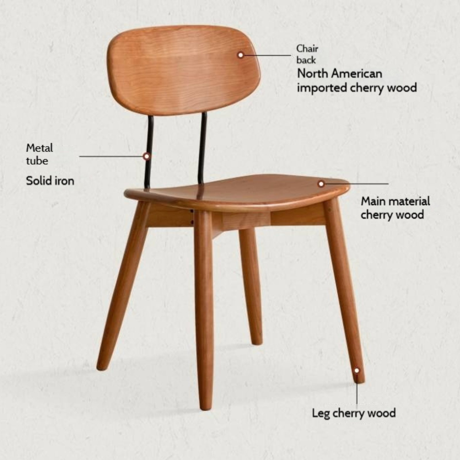 Set 4 pcs Cherry Solid Wood Bauhaus Style Retro Dining Chair