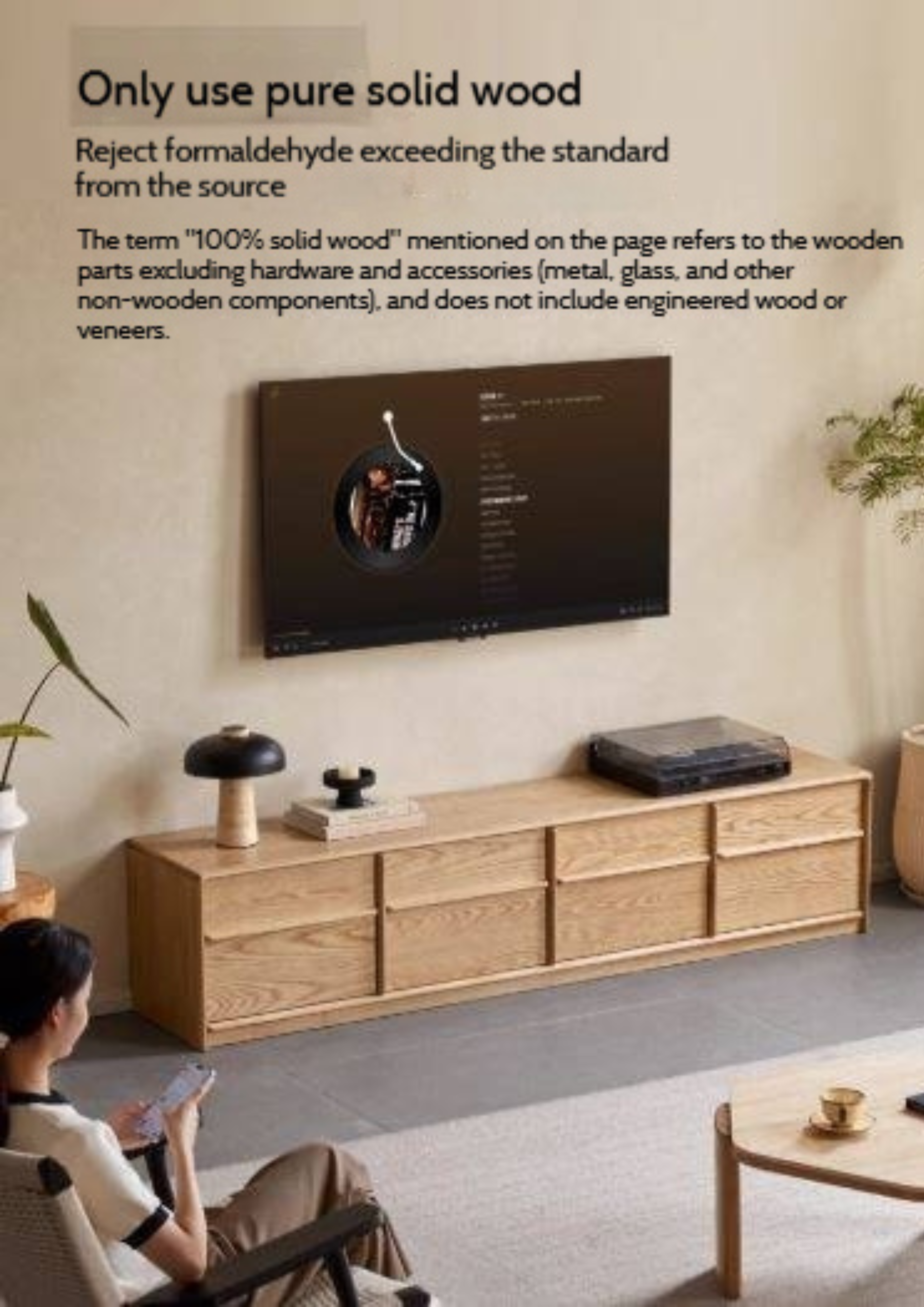 Ash Solid Wood Wabi-Sabi Style TV Cabinet