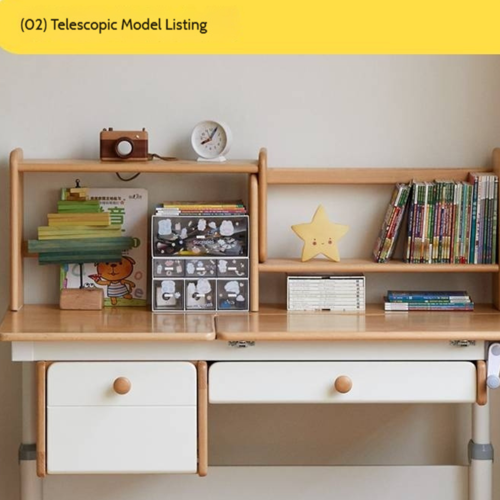 Beech Solid Wood Height Adjustable Children's Learning Desk with Eye-Protection Lamp