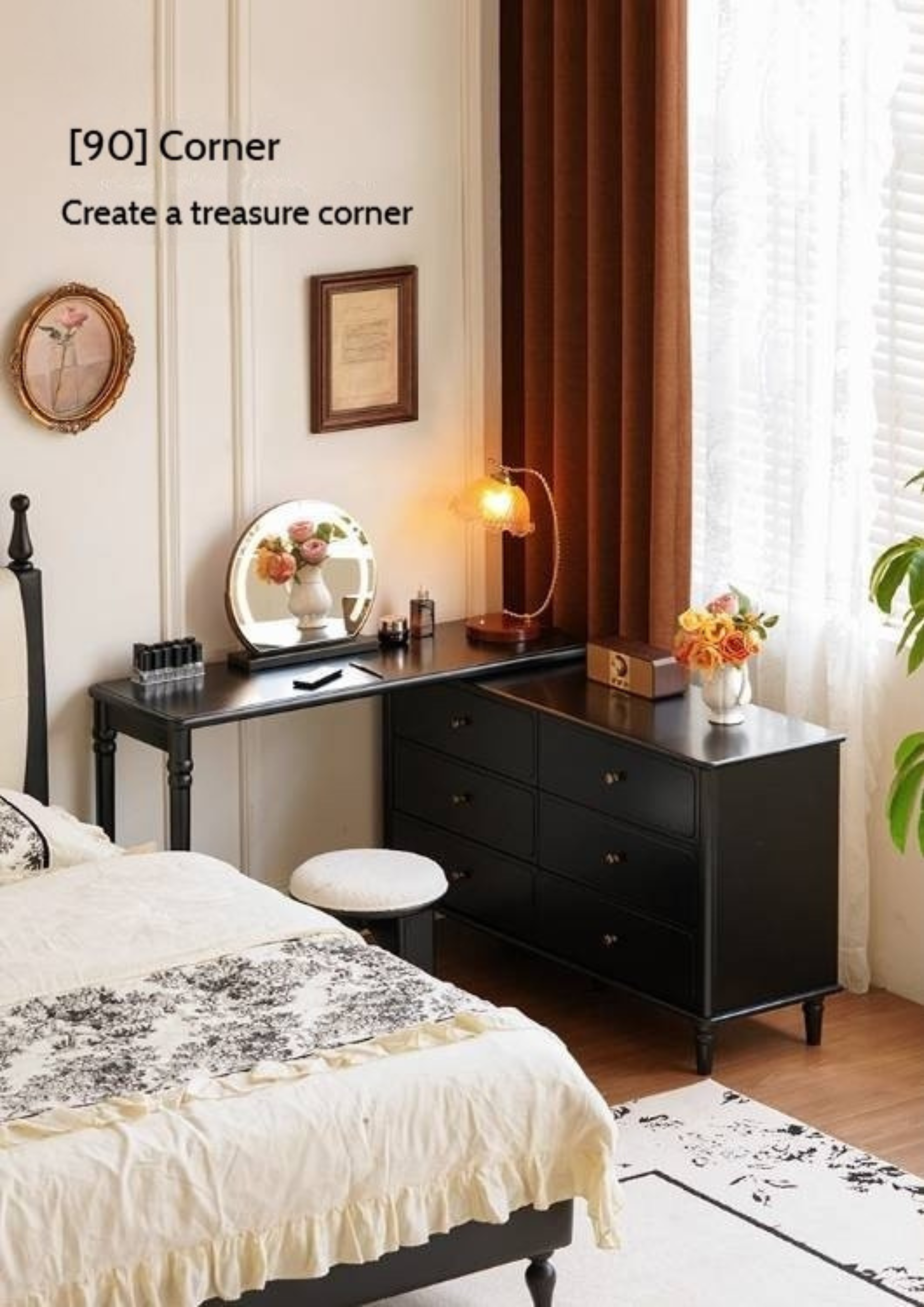 Solid Rubberwood French Retro Makeup Table