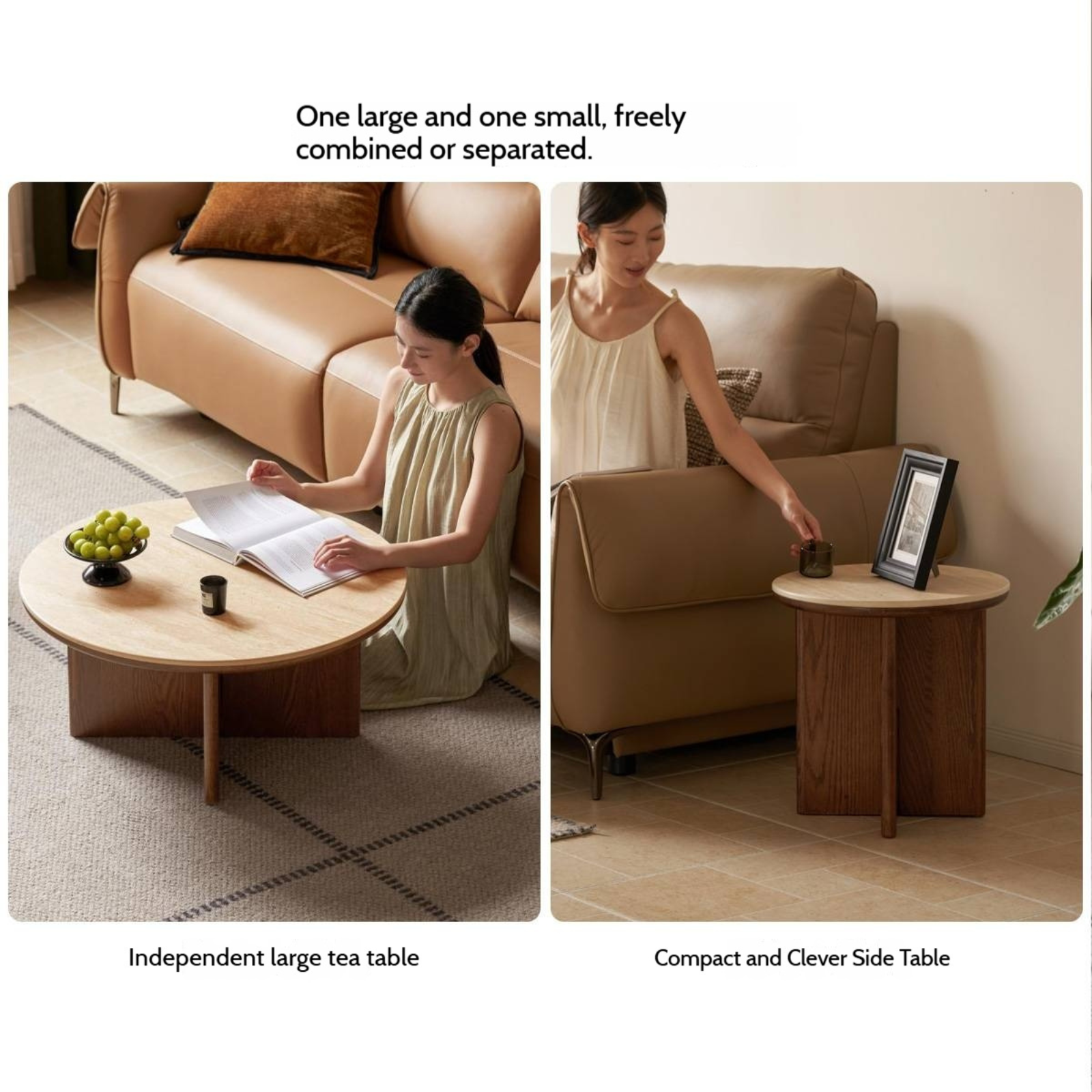 Oak Solid Wood Italian Light Luxury Style Slab Round Table