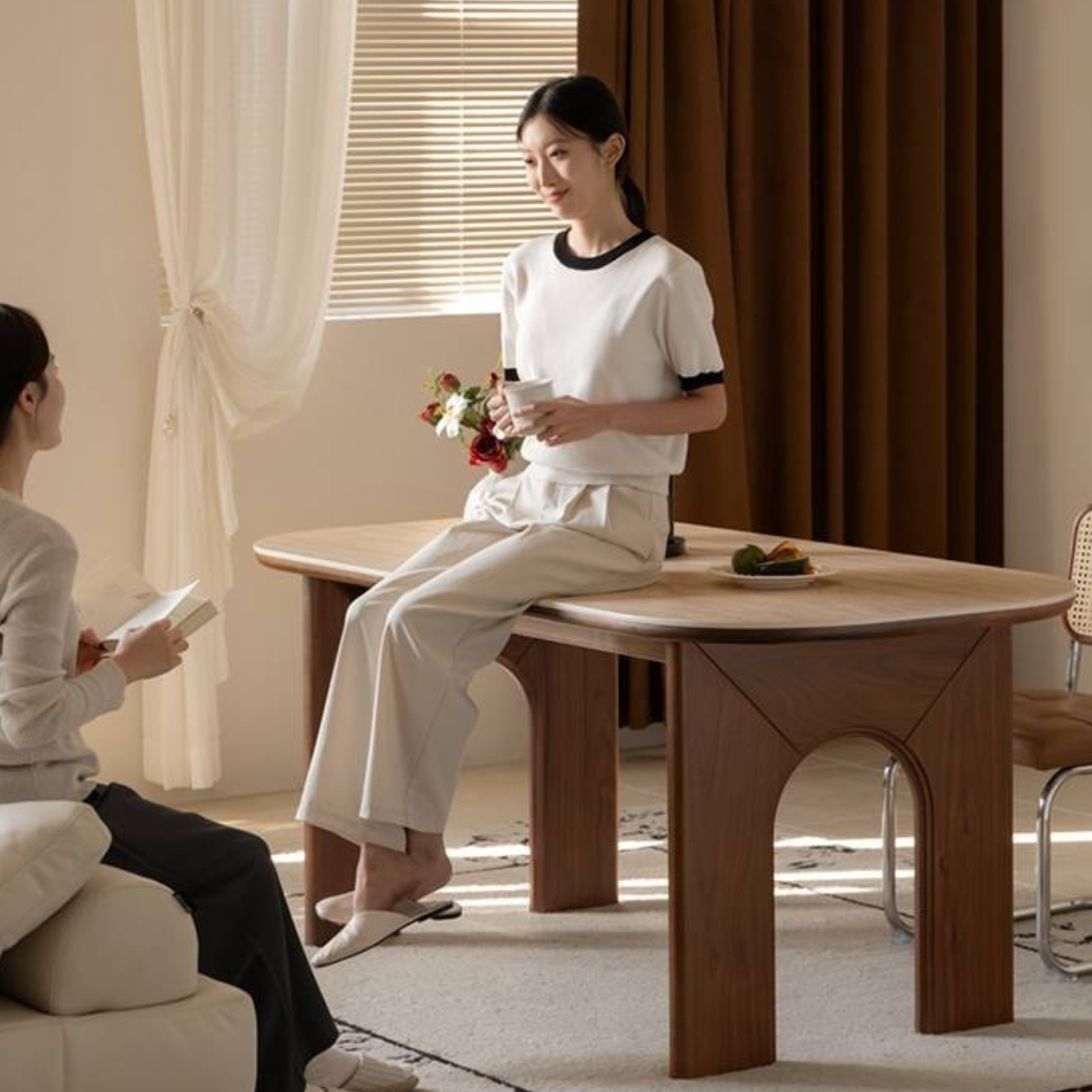 Black Walnut, Oak Solid Wood French Retro Style Dining Table