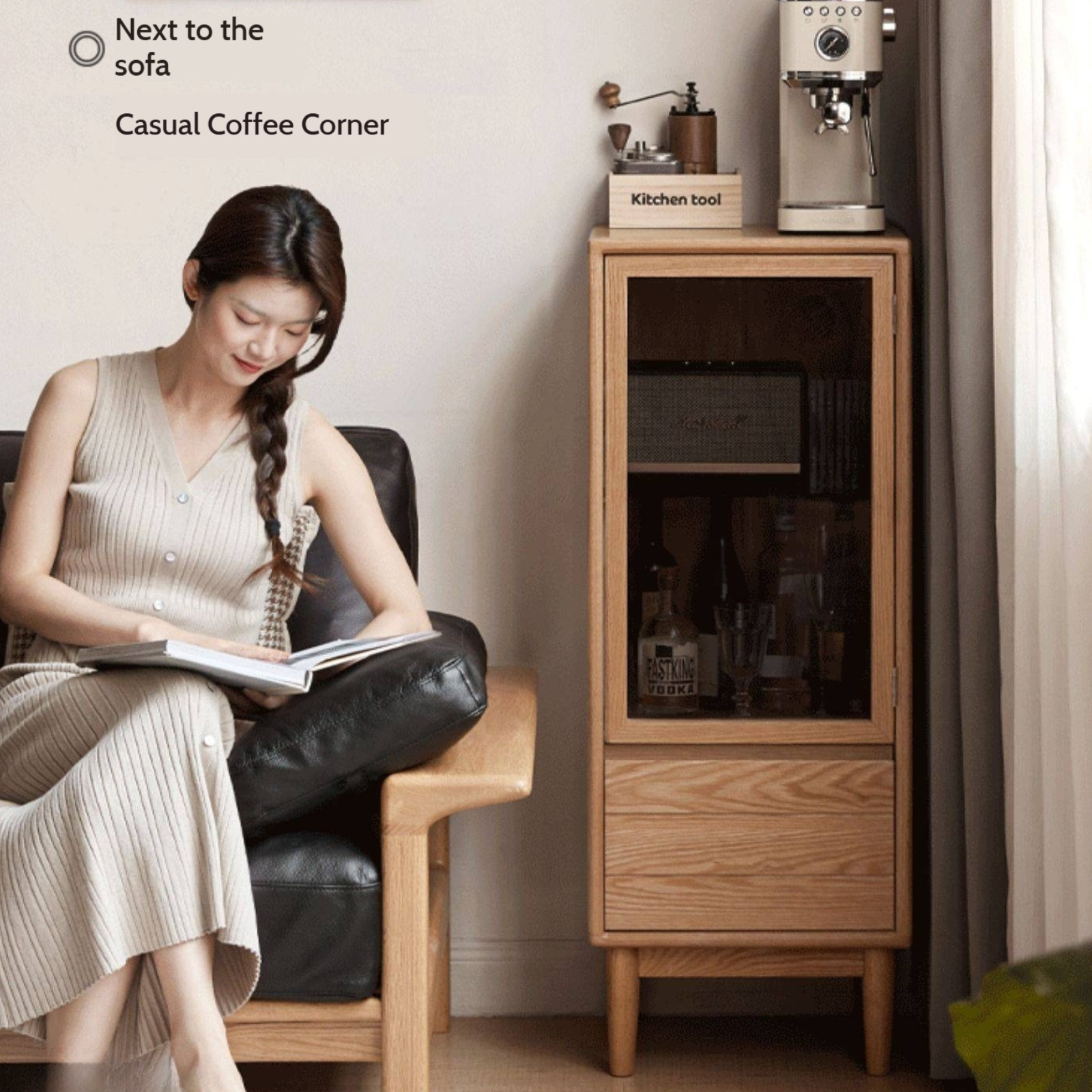 Oak Solid Wood Modern Simple Storage Side Cabinet.