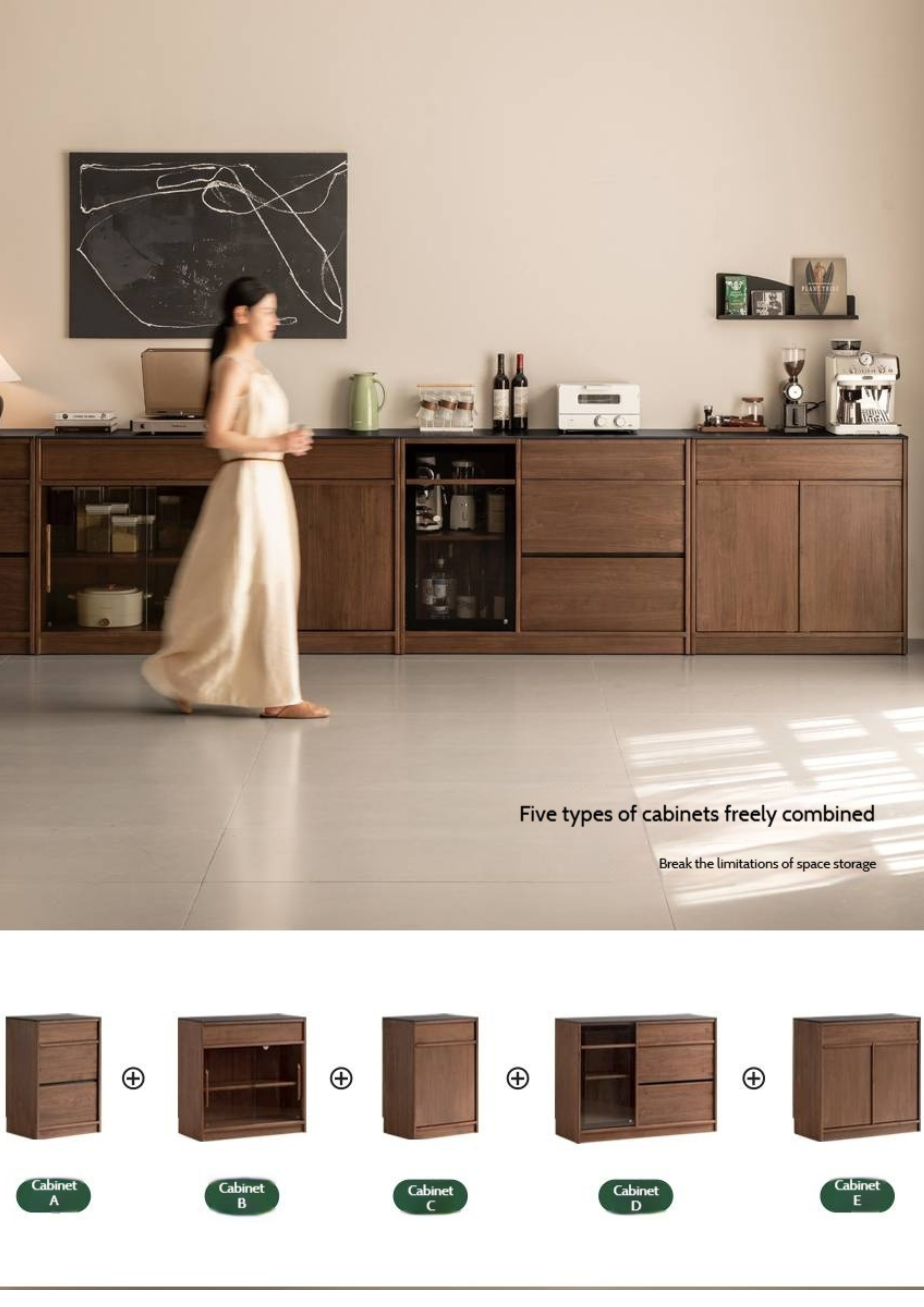 Black Walnut, Ash Solid Wood Light Luxury Style Rock Board Sideboard