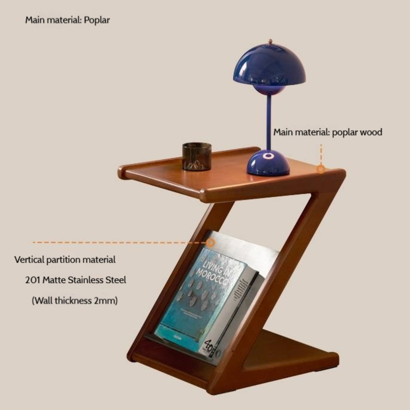 Poplar Solid Wood Bauhaus Style Side Table