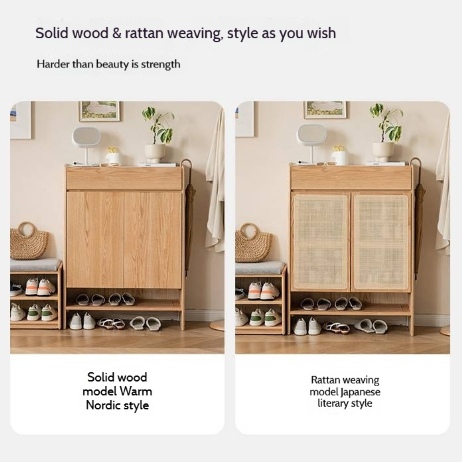 Oak Solid Wood Nordic Rock Slab Shoe Cabinet