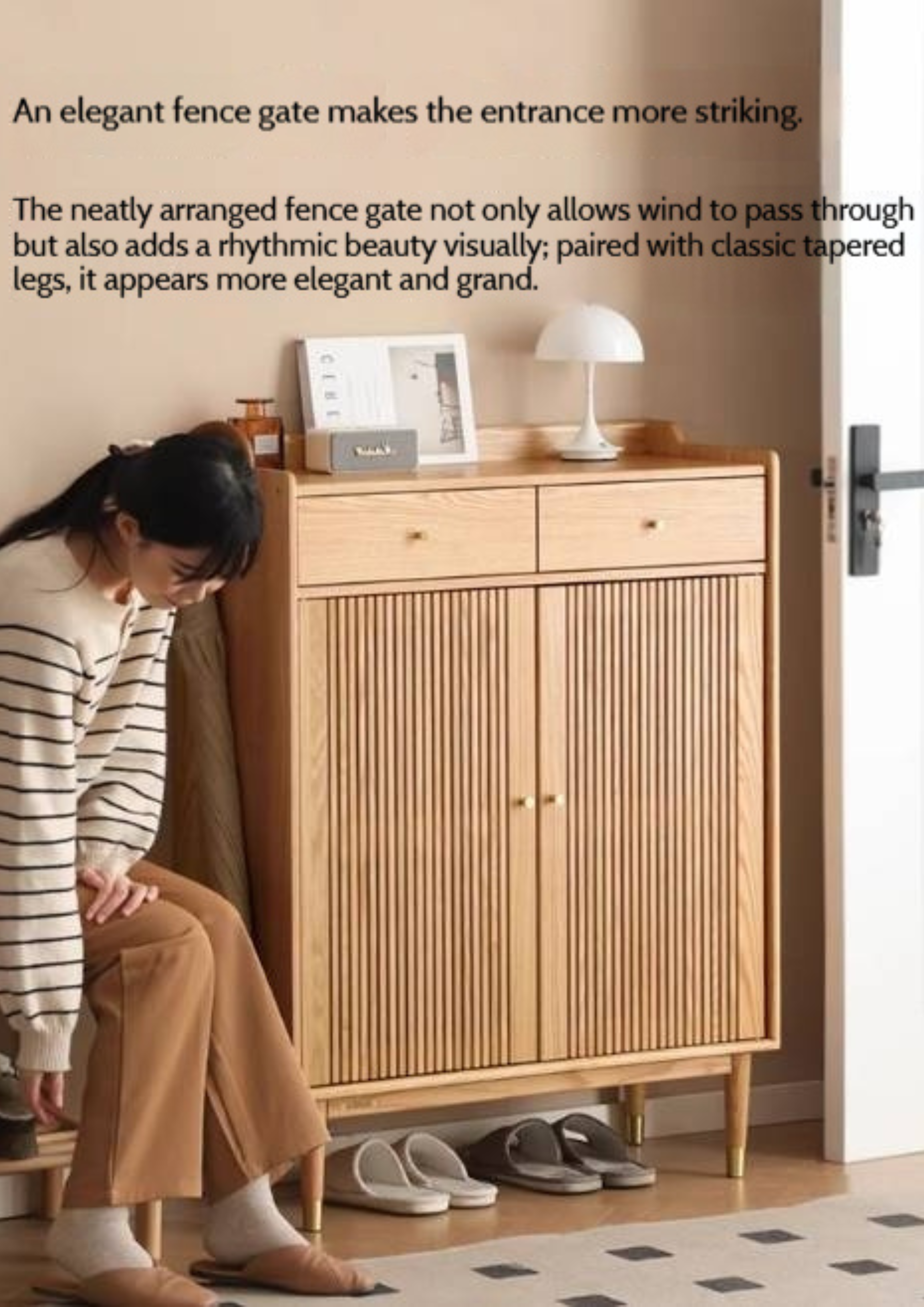 Oak Modern Nordic Shoe Cabinet.