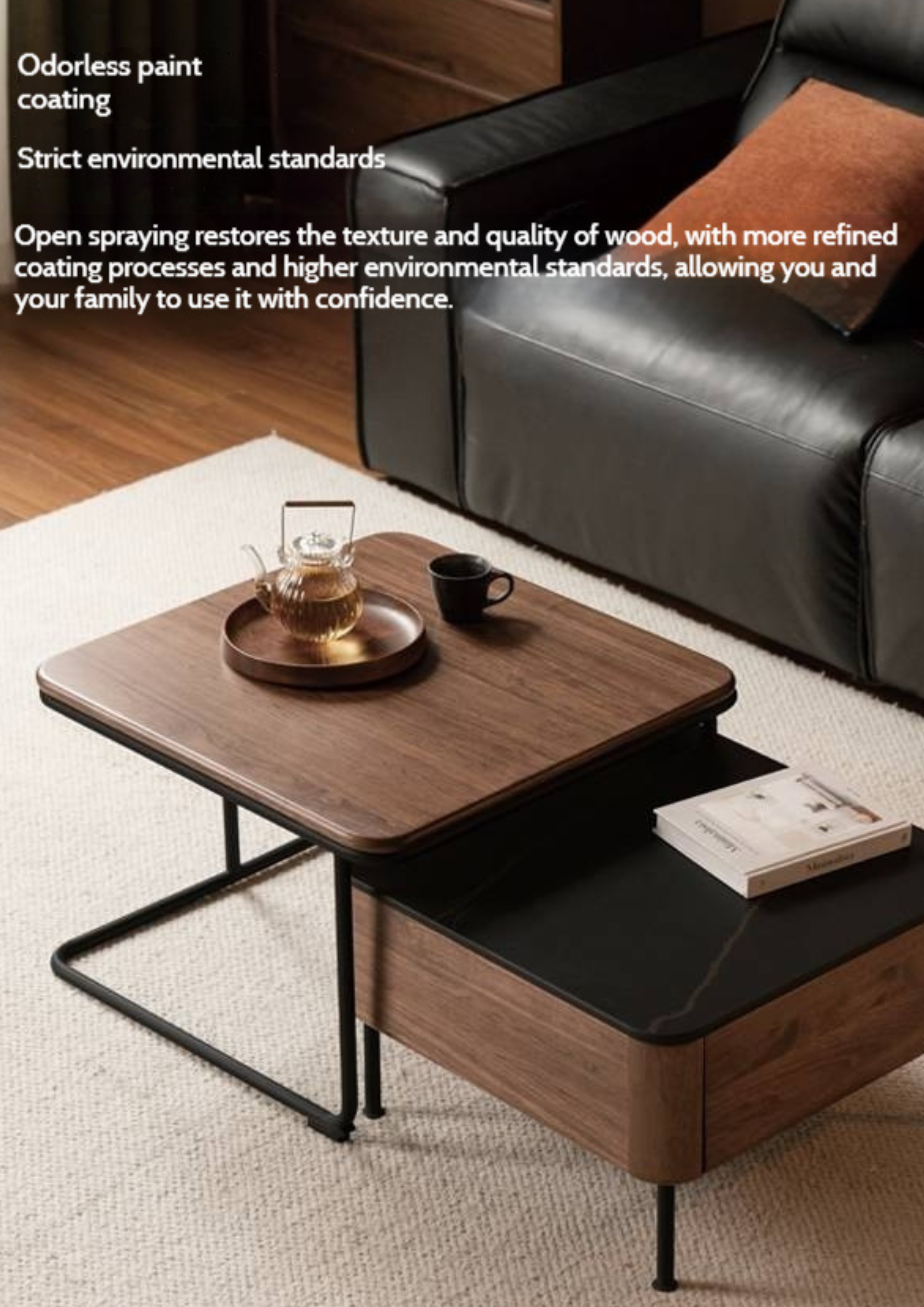 Sandalwood Solid Wood Italian Light Luxury Rock Plate Tea Table