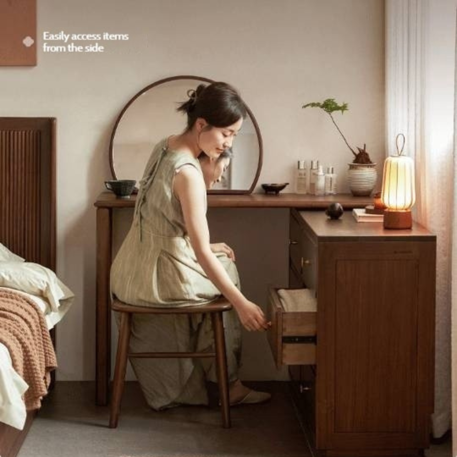 Black Walnut Solid Wood Rotating Dressing Table