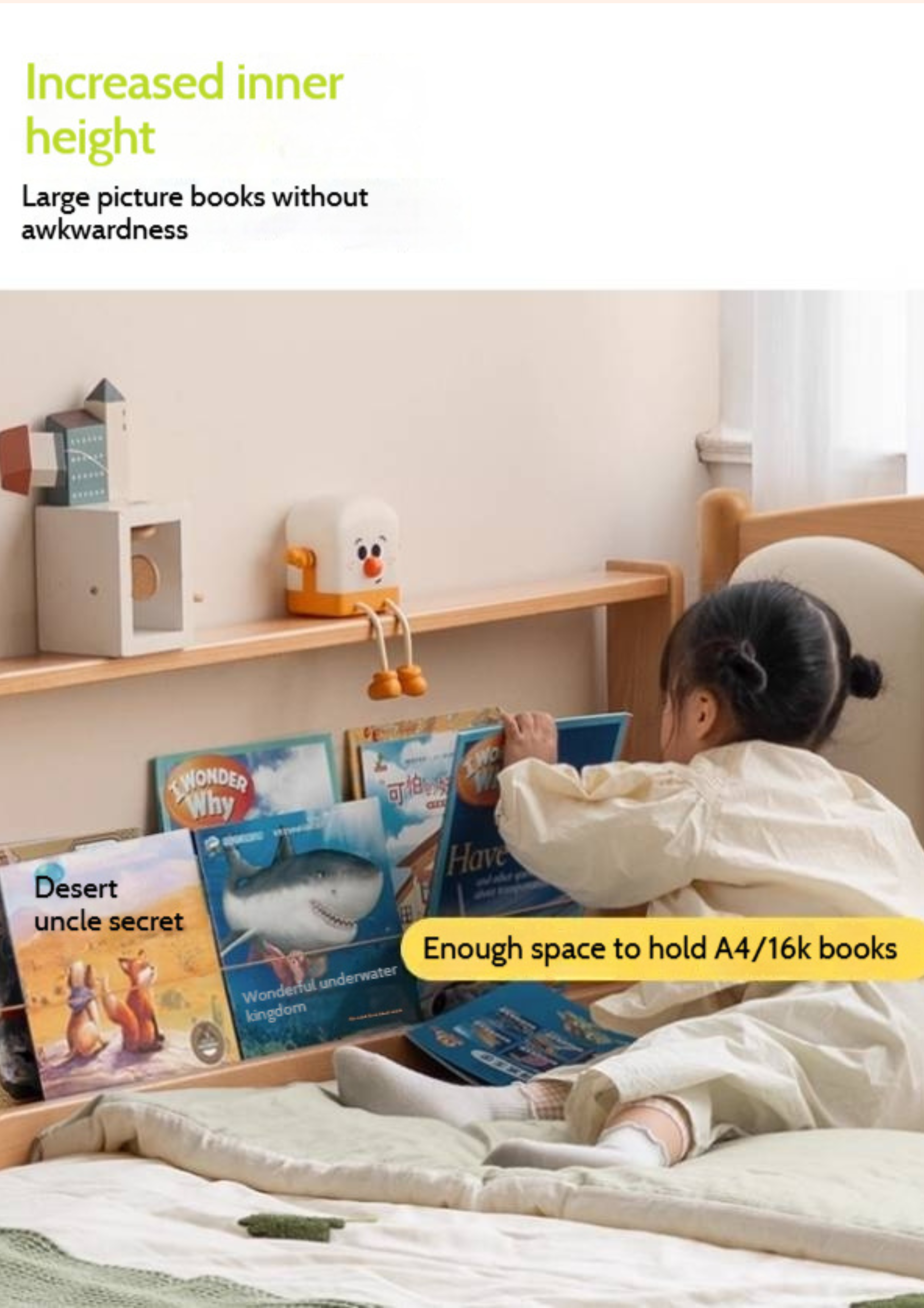 Beech Solid Wood Children's Bedside Miniature Bookshelf