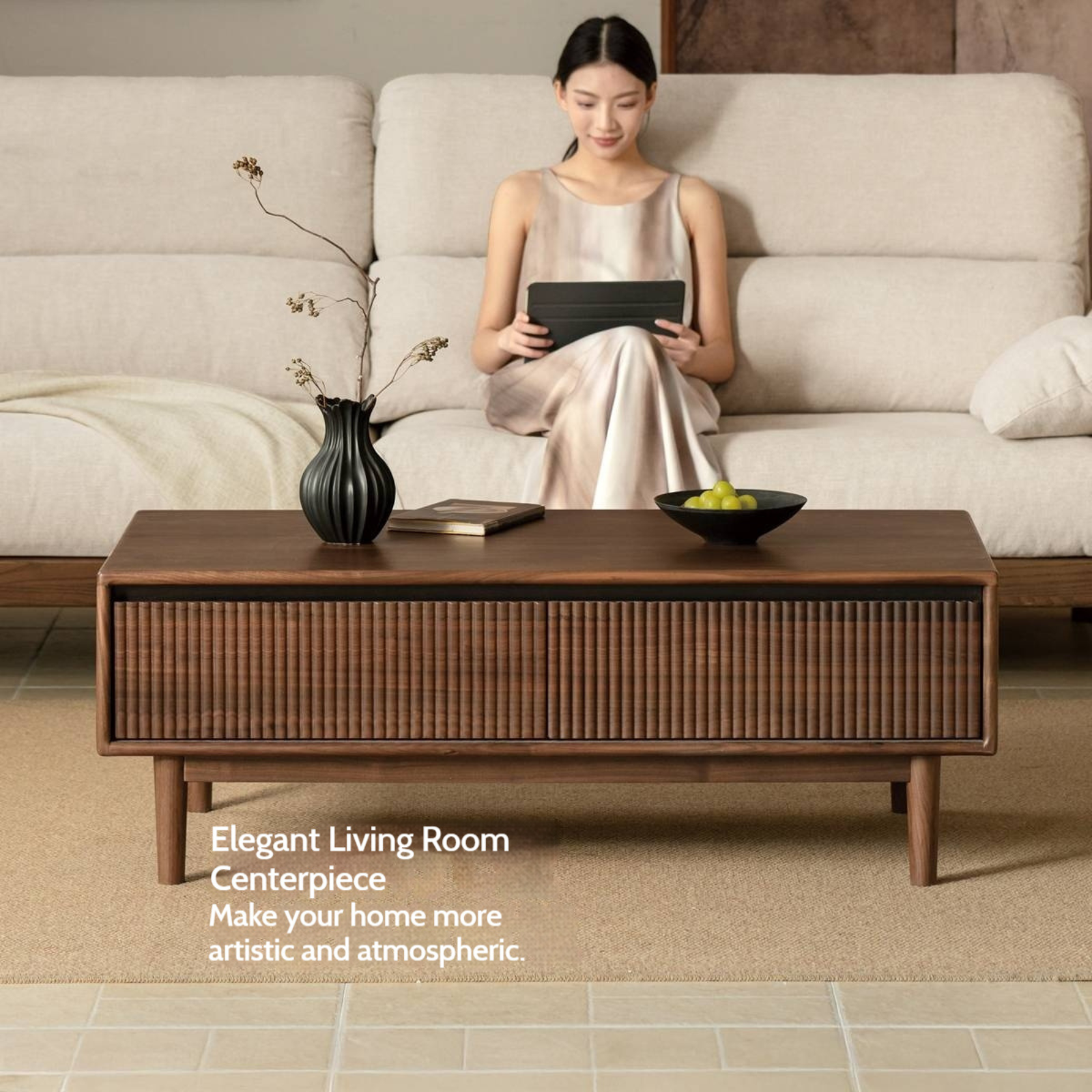 Black Walnut Solid Wood Italian Light Luxury Coffee Table