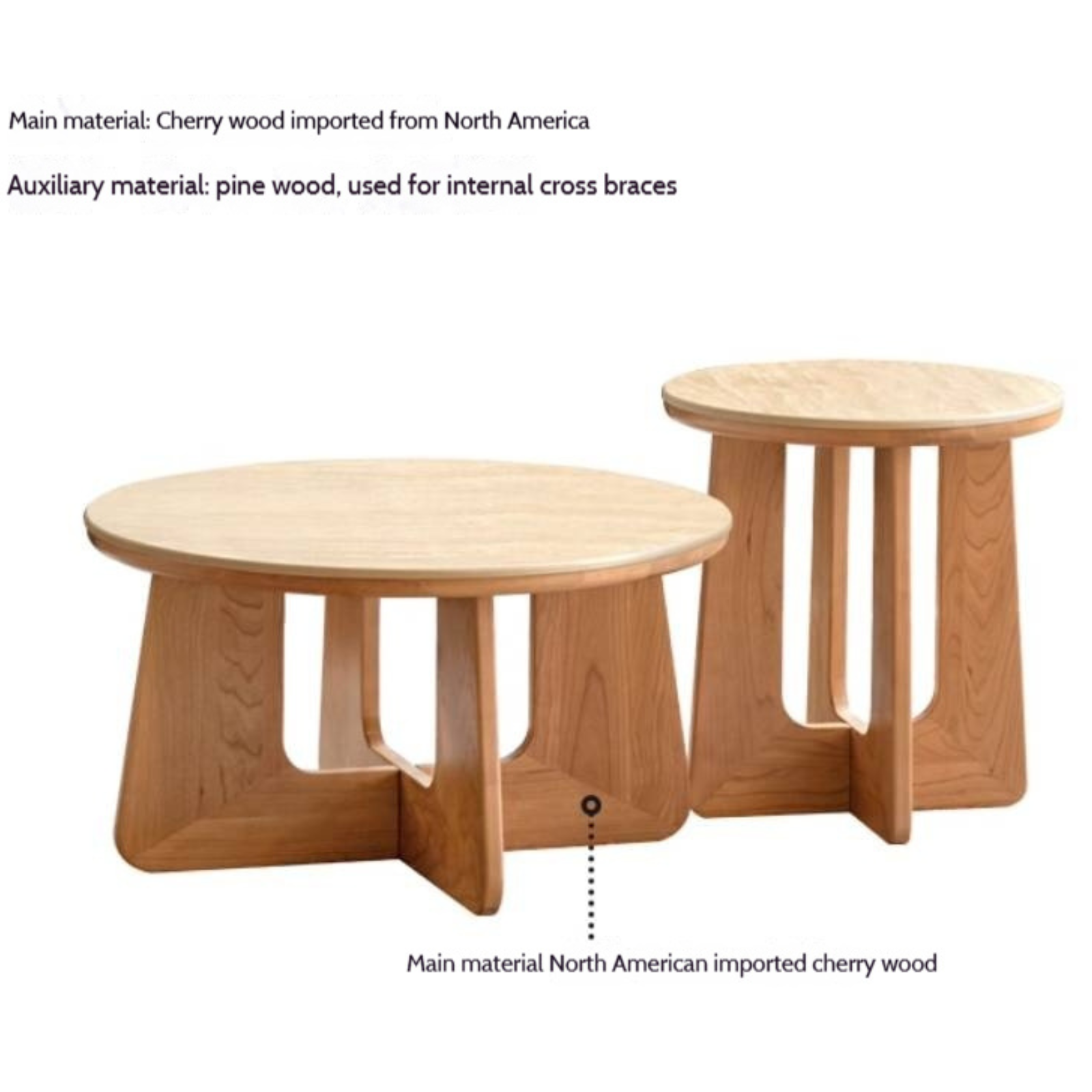 Cherry Solid Wood Rock Plate Round Coffee Table