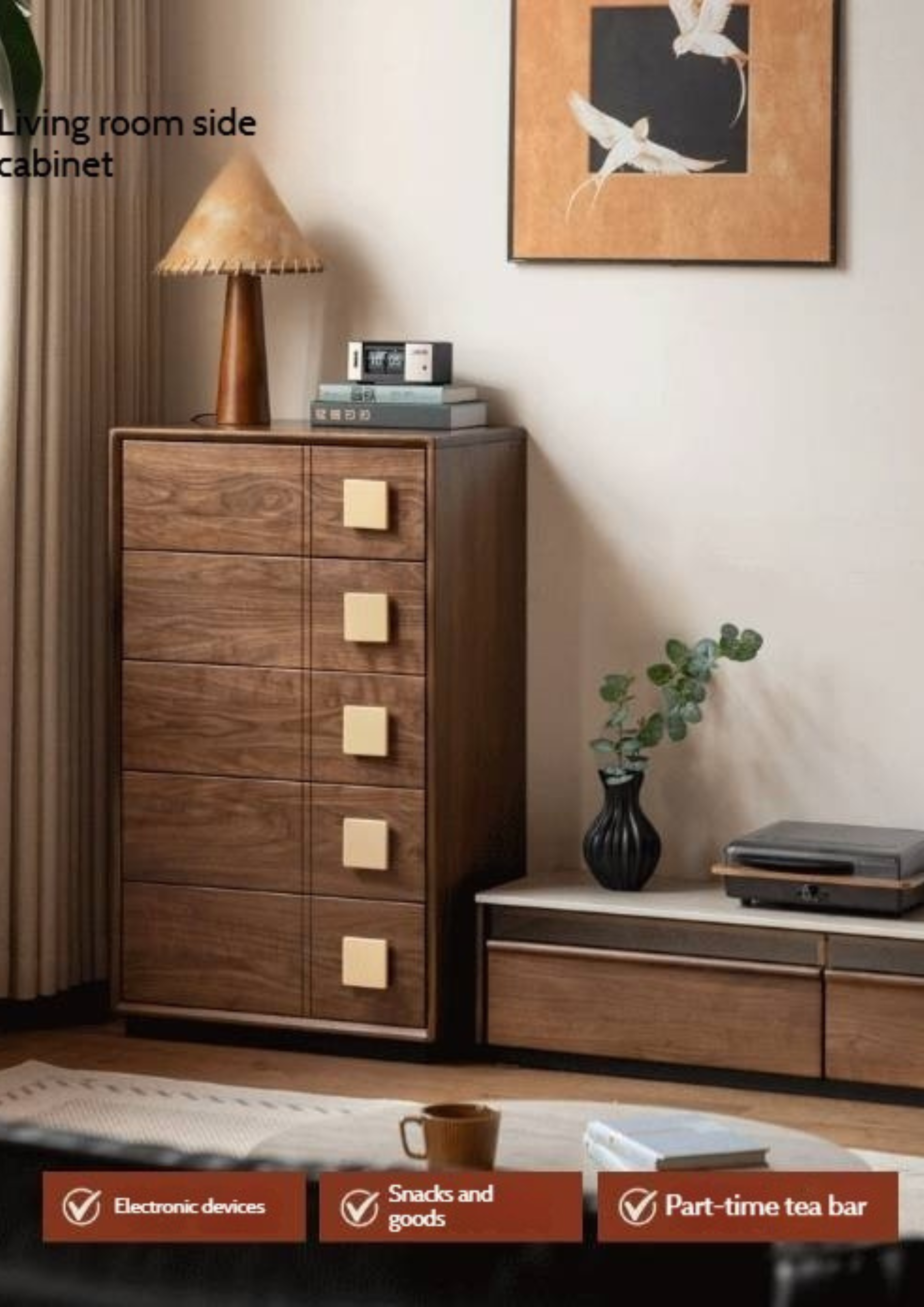 Black Walnut Solid Wood Retro Style Five-Drawer Chest