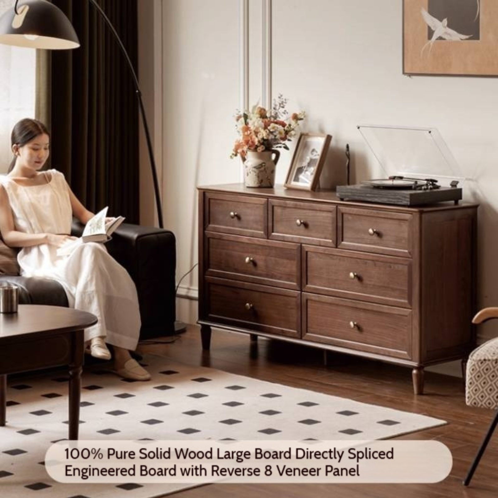 Black Walnut Solid Wood American Retro Chest of Drawers