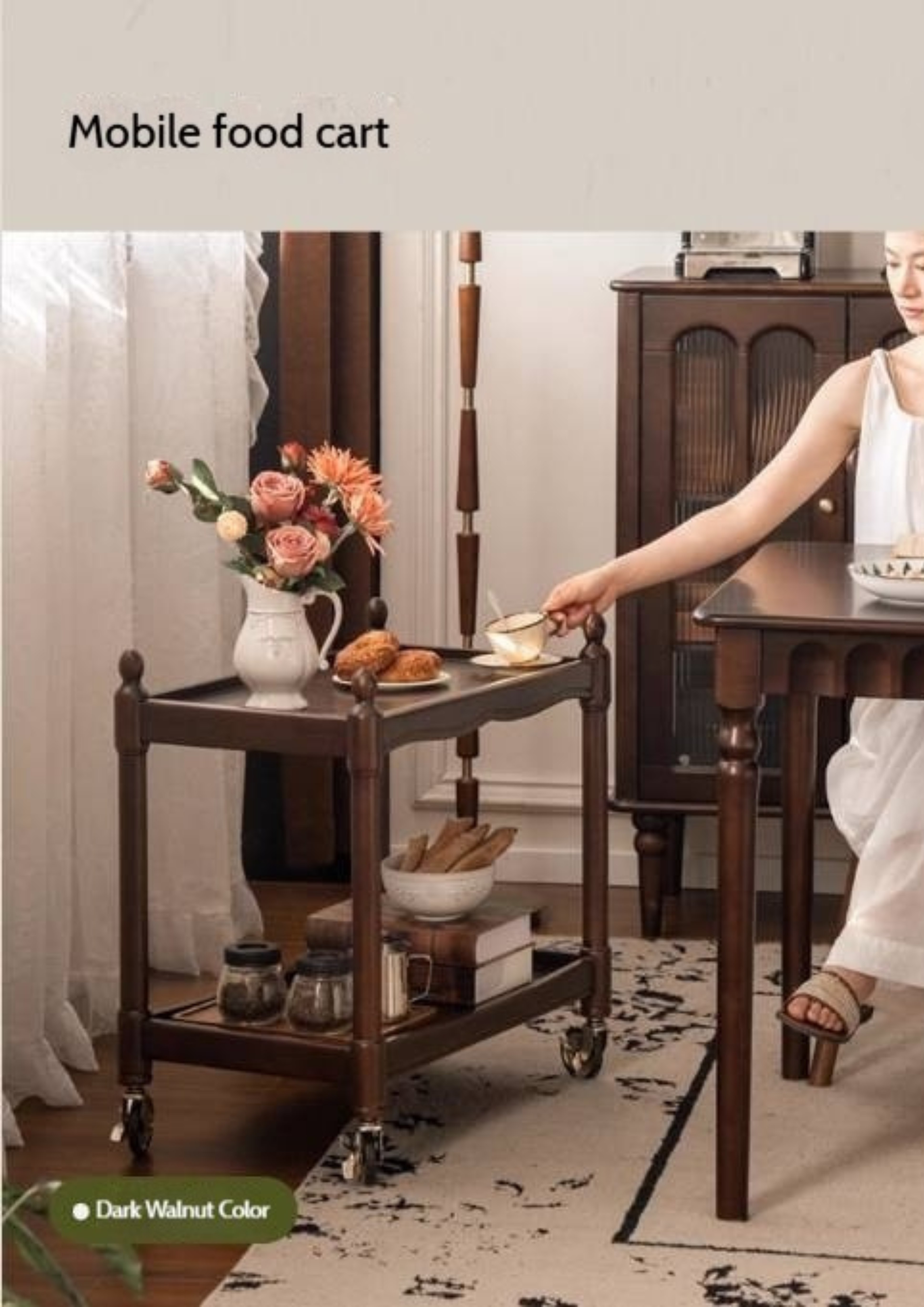 Black Walnut Solid Wood American Retro Mobile Side Table