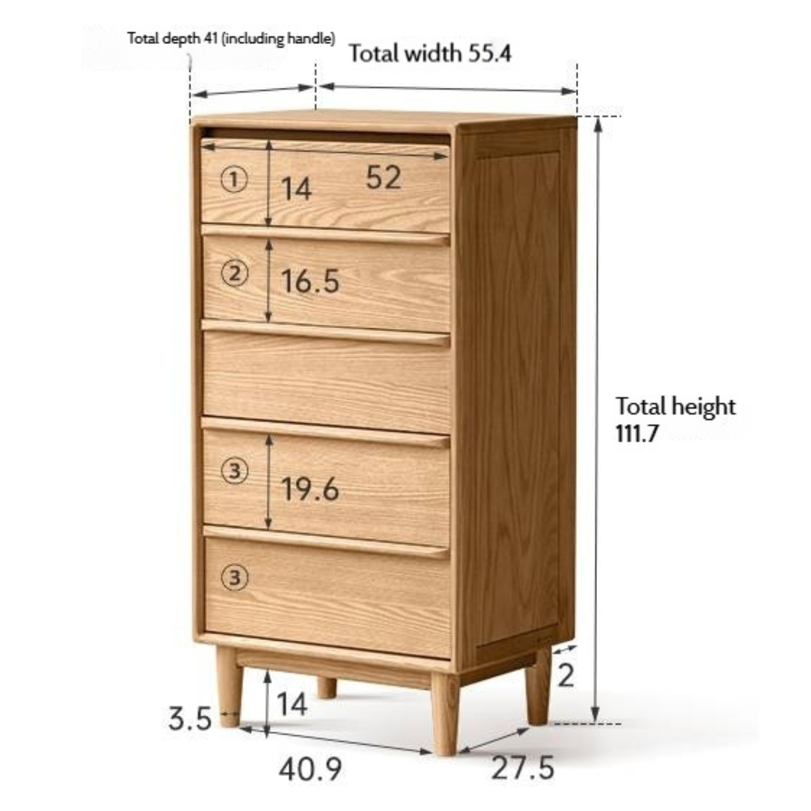 Ash Solid Wood Storage Drawer Cabinet