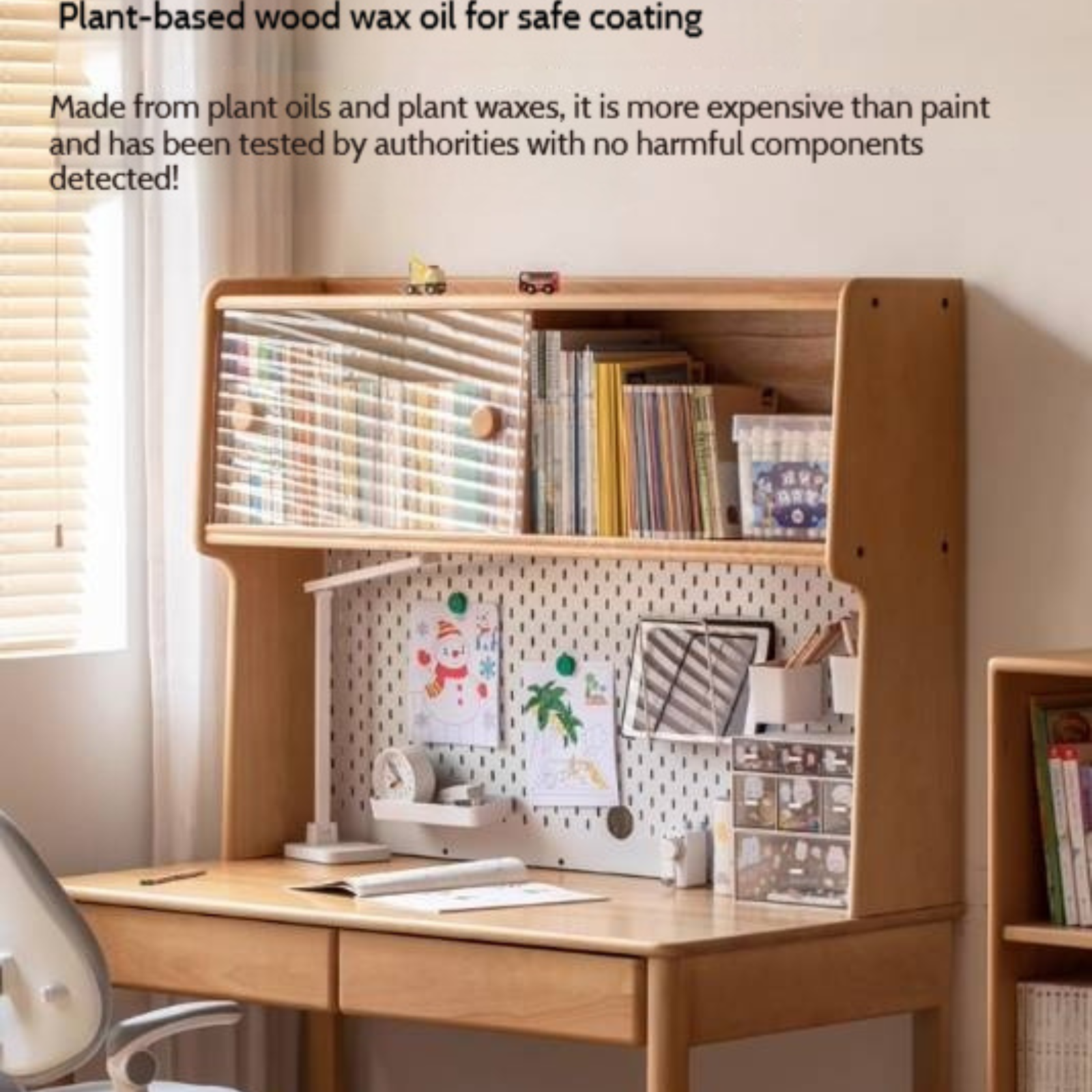 Beech Solid Wood Children's Study Desk Bookshelf Integrated