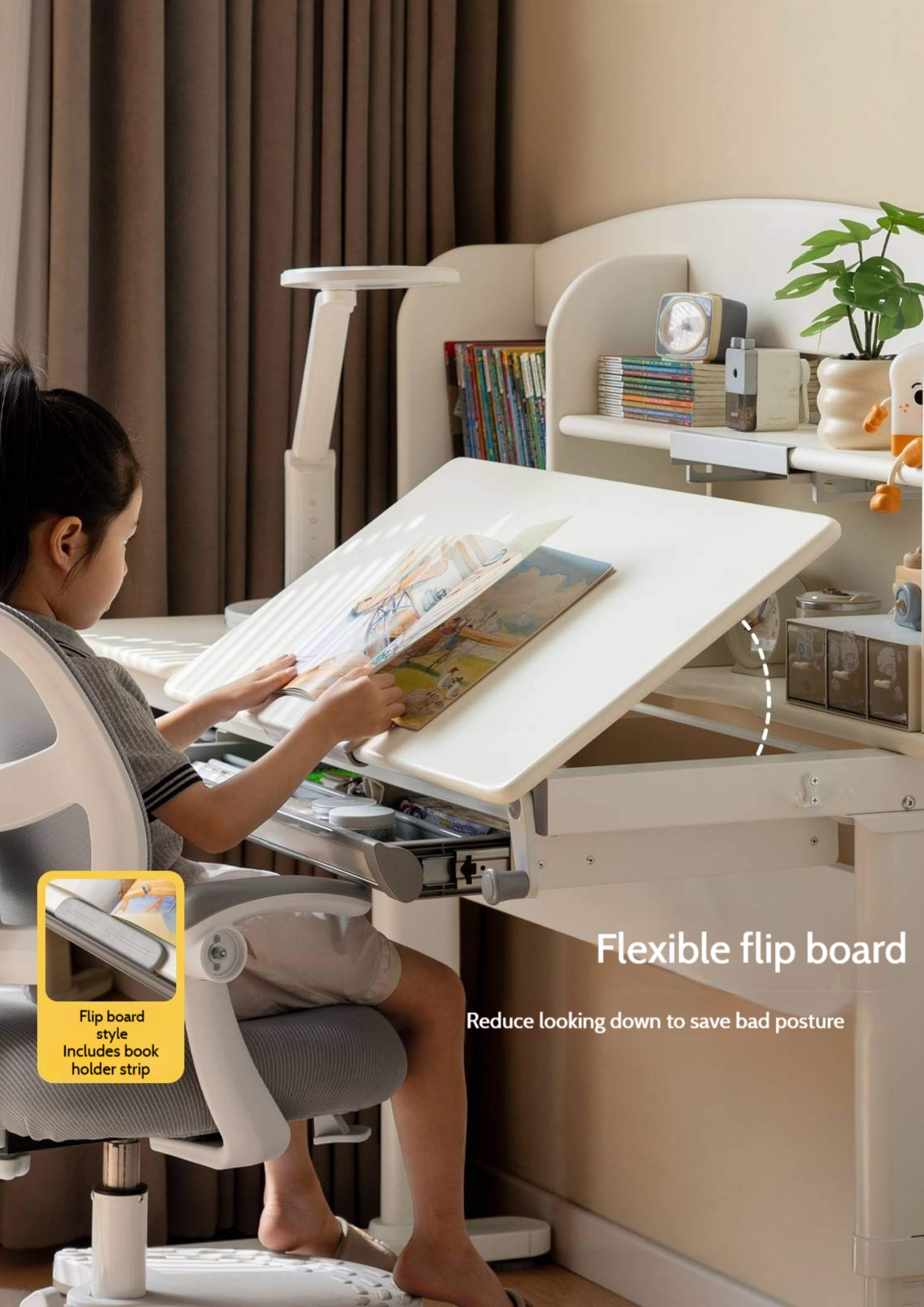 Solid Rubberwood Cream Style Children's Learning Desk