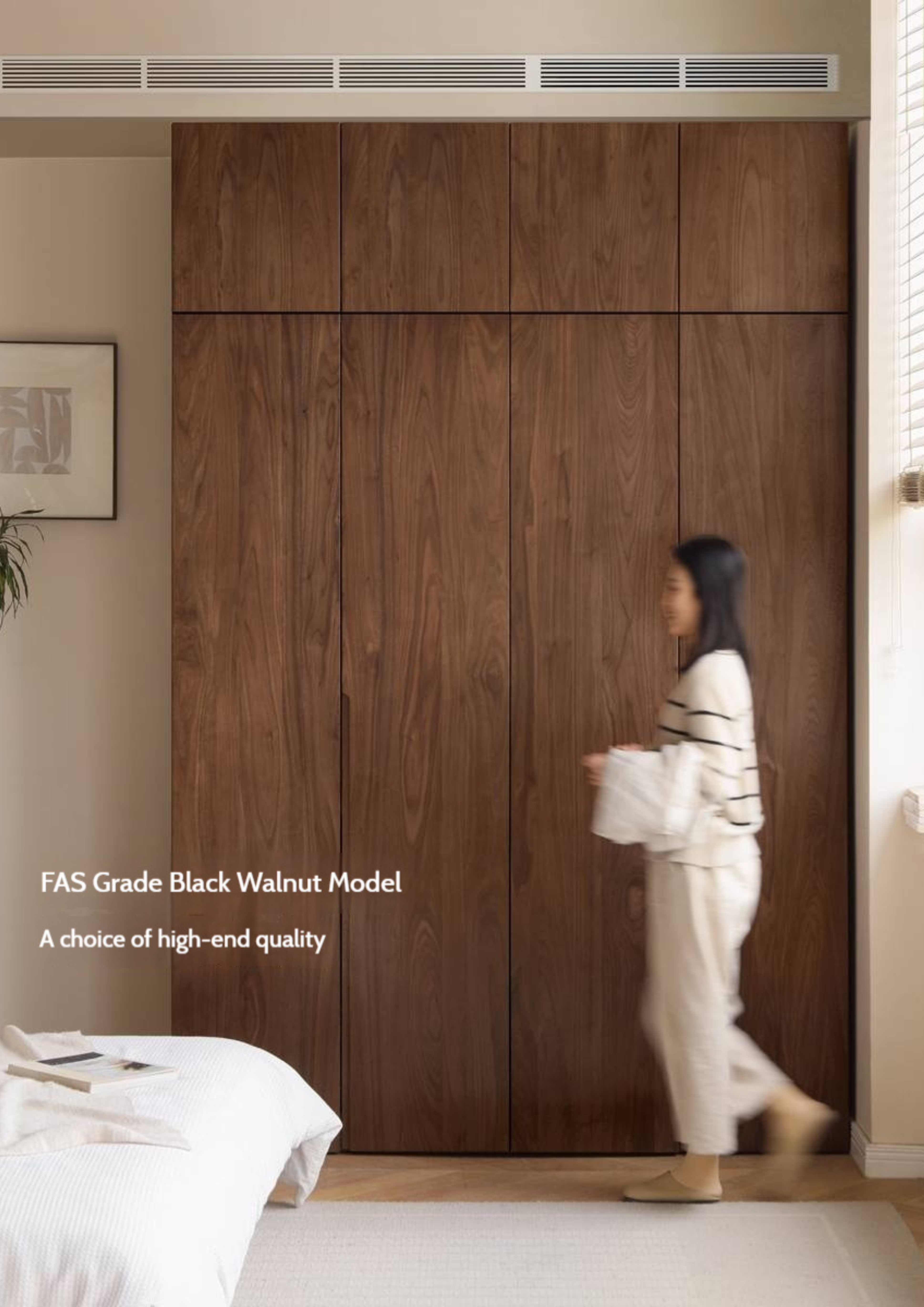 Sandalwood, Black Walnut Solid Wood Modern Double Door Wardrobe