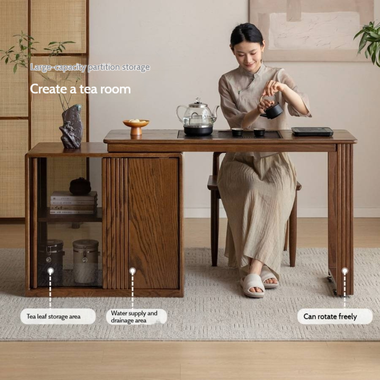 Pine Solid Wood Retractable Tea Table