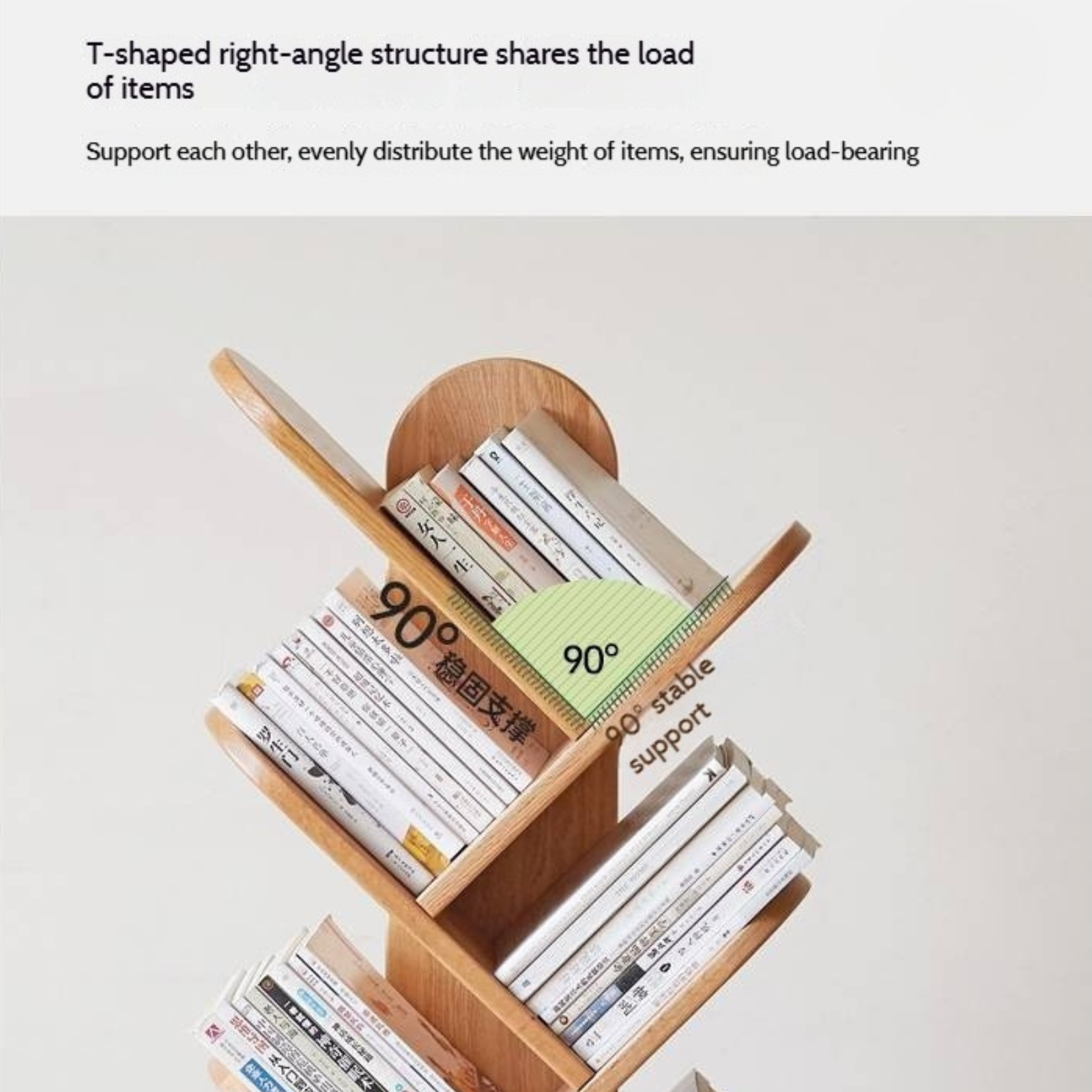 Oak, Cherry, Solid Rubberwood Multi-Layer Creative Corner Bookshelf