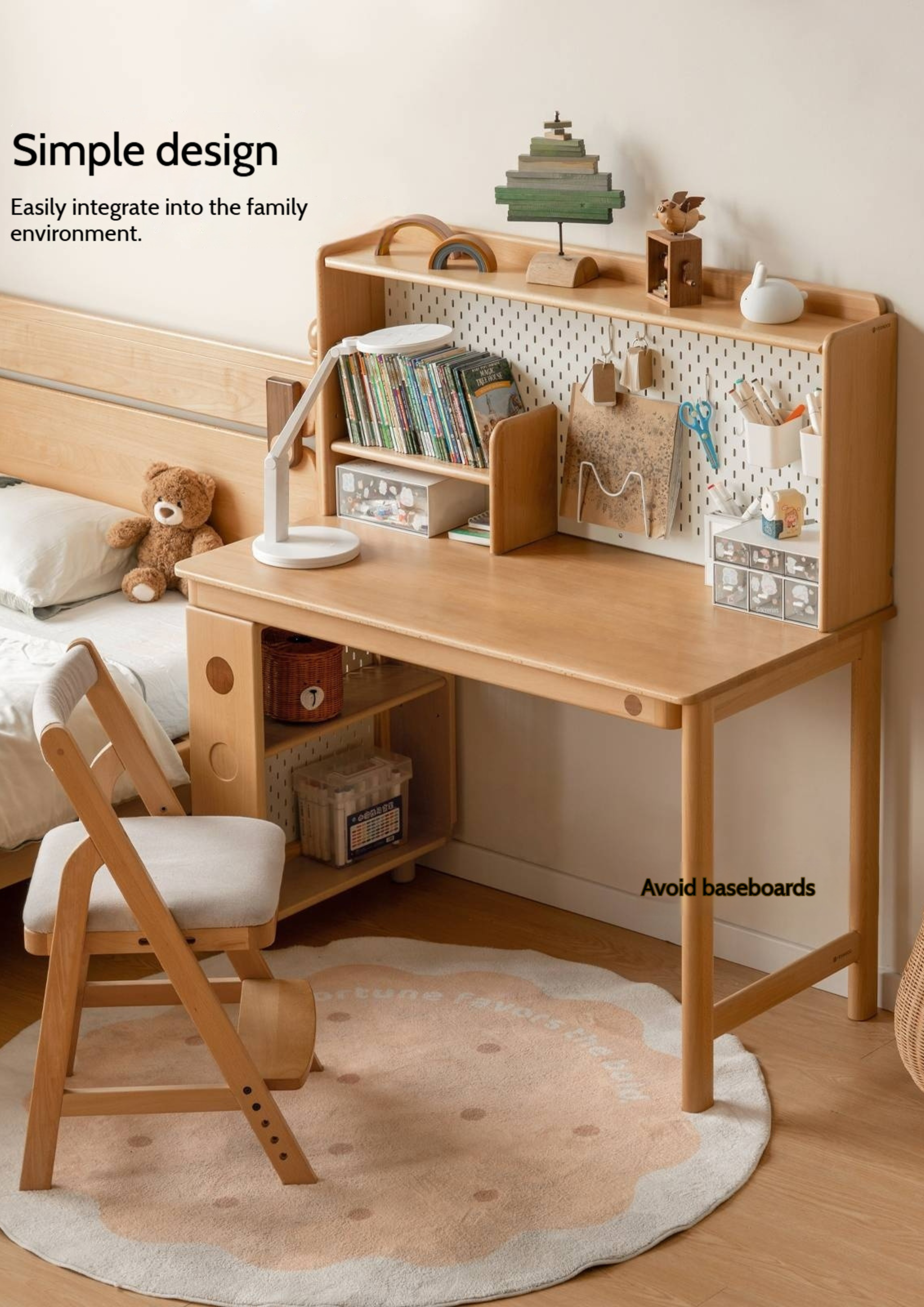 Beech Solid Wood Children's Learning Desk Bookshelf Integrated