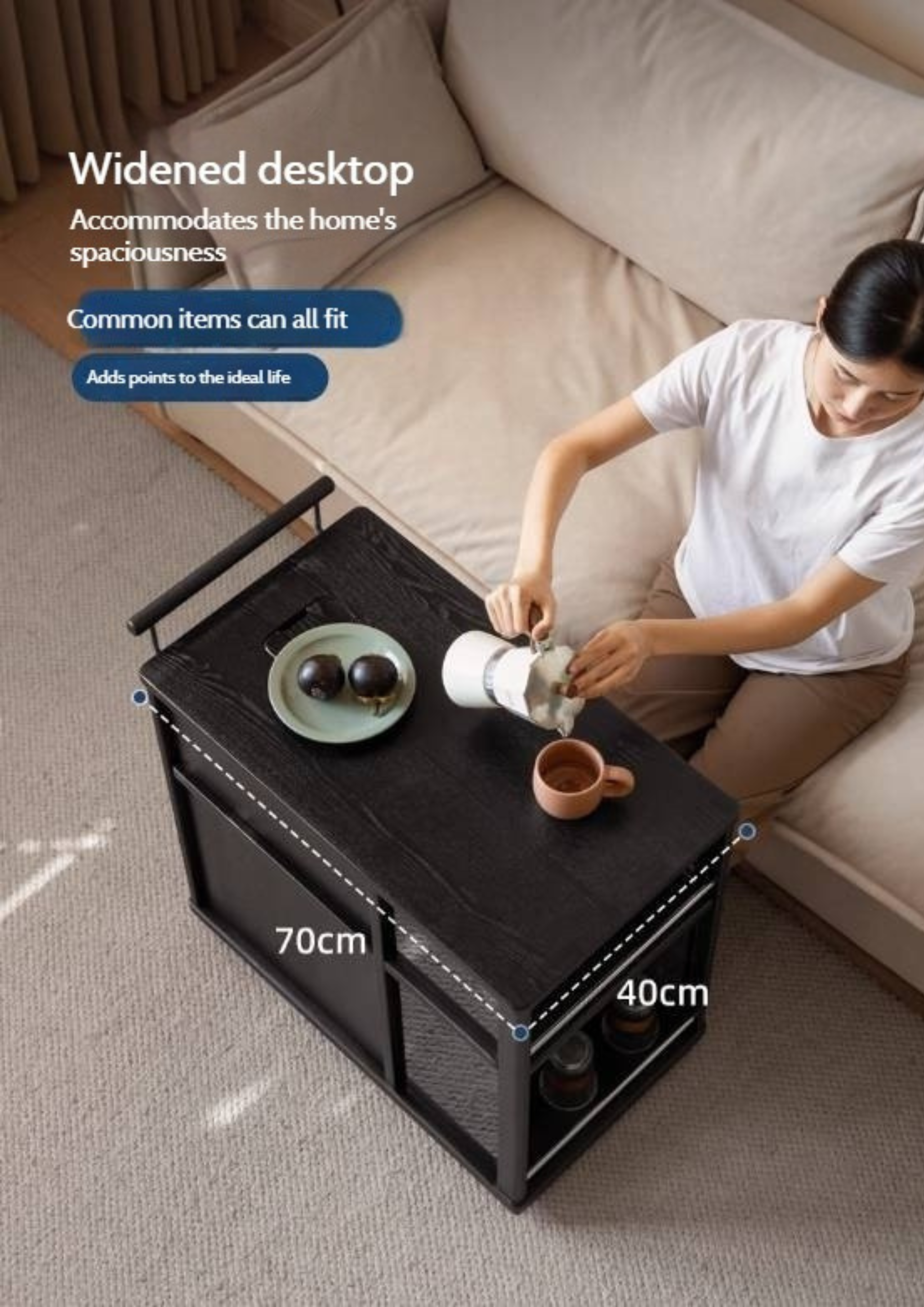 Ash Solid Wood Mobile Side Cabinet