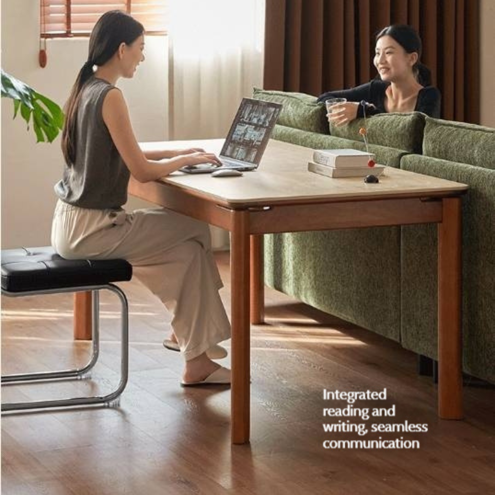 Tulipwood Solid Wood Vintage Style Restaurant Stone Slab Dining Table