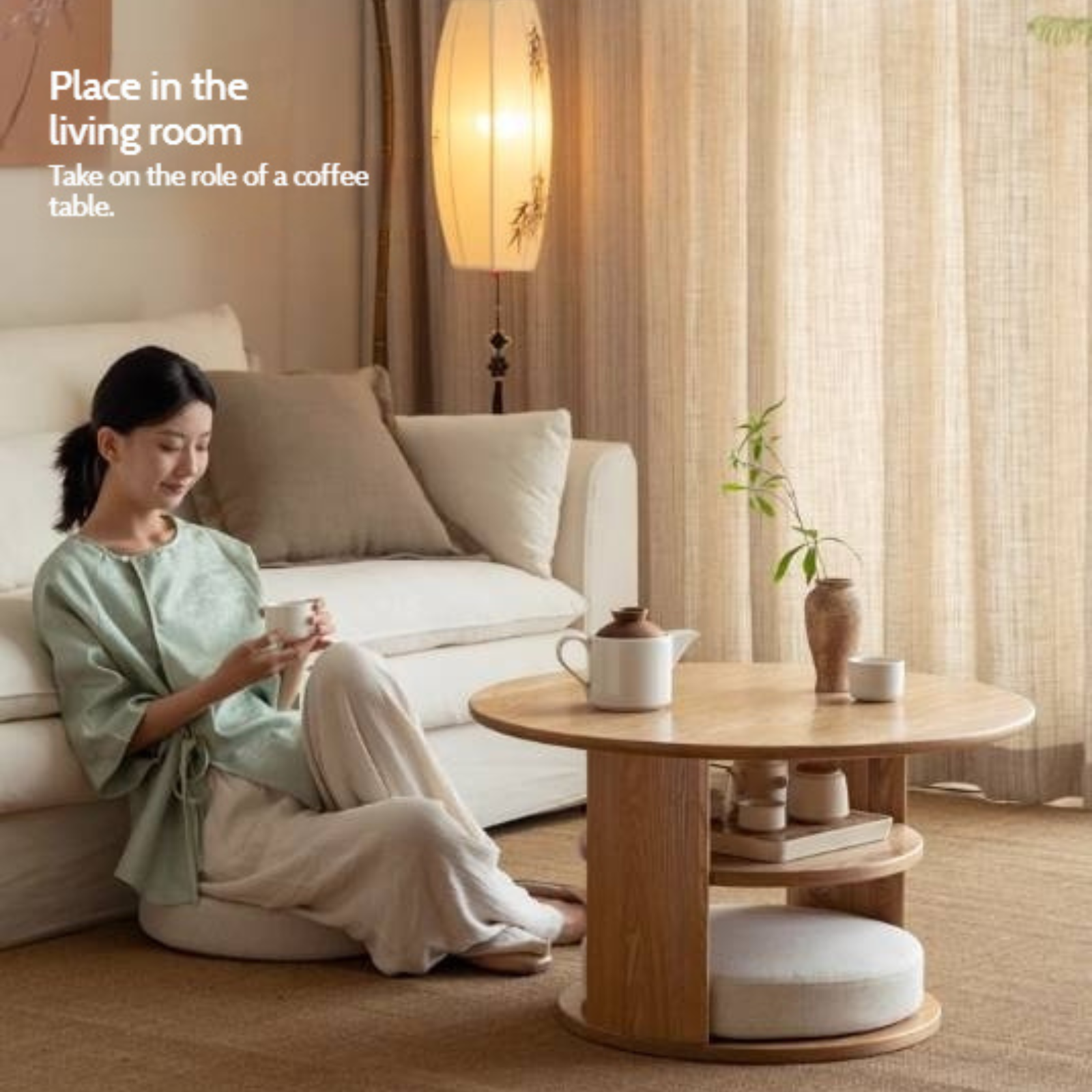 Pine Solid Wood Round Tea Table