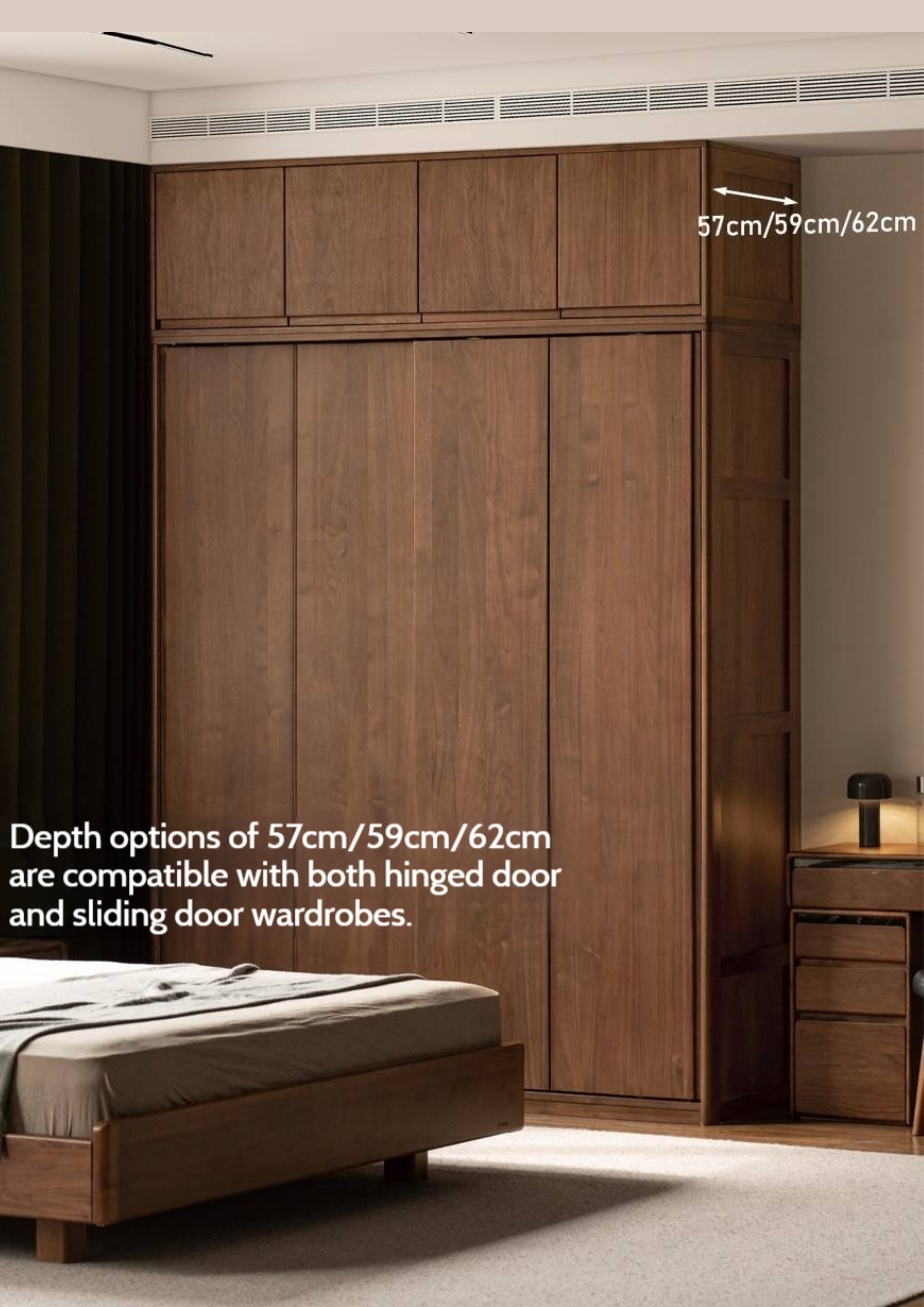 Black Walnut, Ash, Oak Solid Wood Light Luxury Wardrobe Top Cabinet